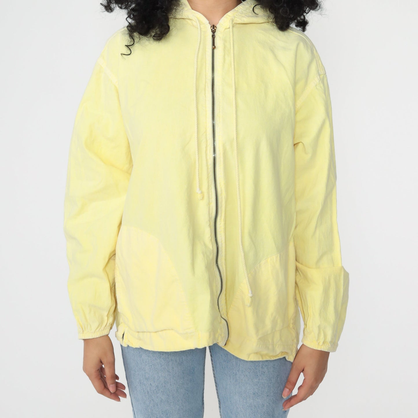80s Yellow Cotton Hooded Jacket Windbreaker Medium