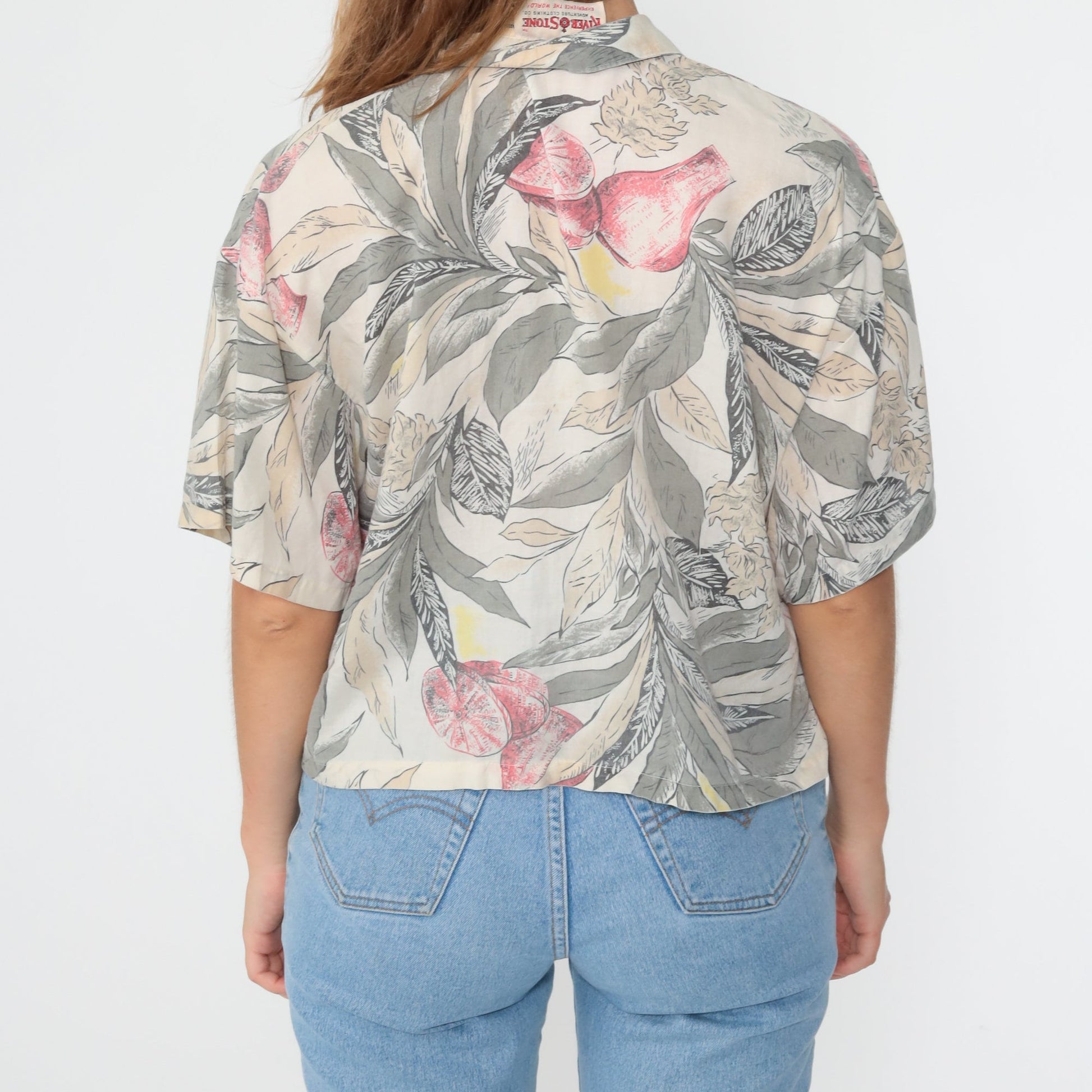 90s Tropical Fruit Print Hawaiian Button-Up Shirt Medium