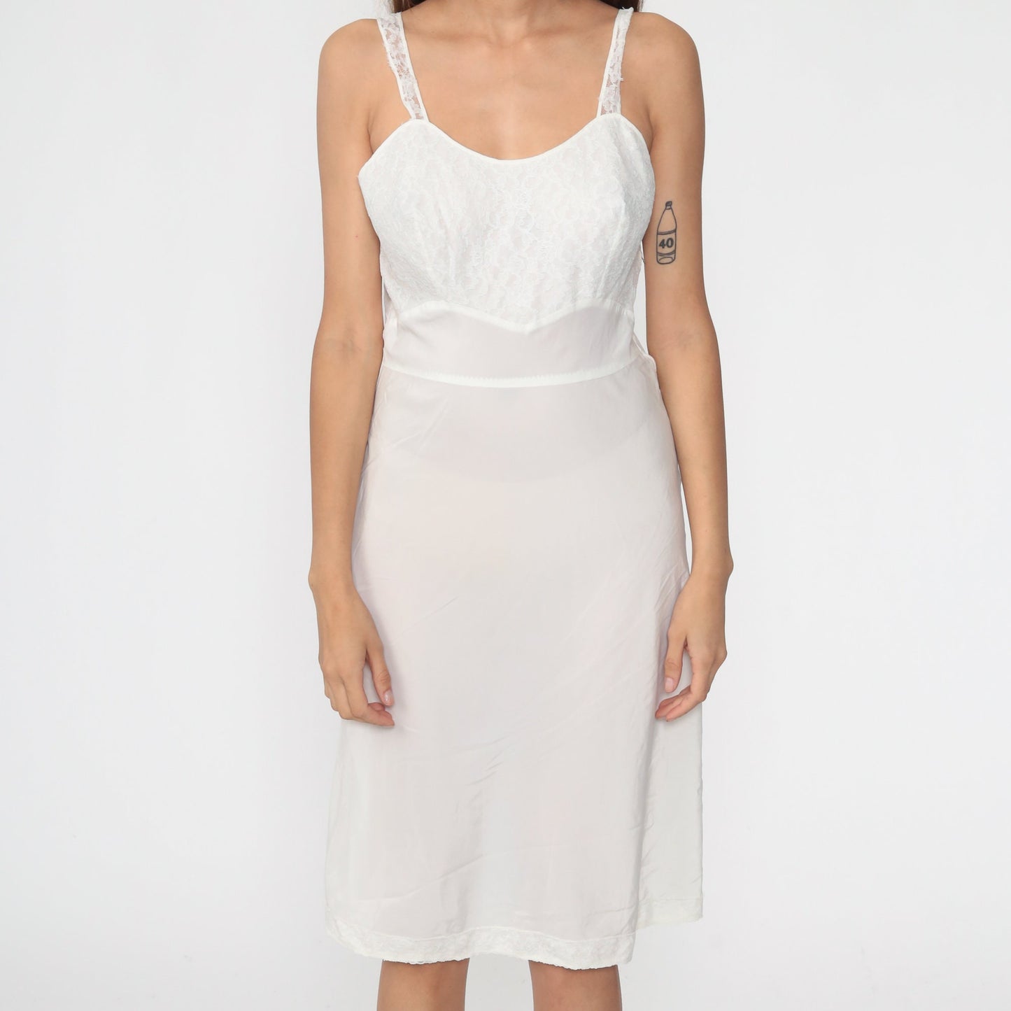1950s Barbizon White Lace Slip Dress Midi Spaghetti Strap Small Medium