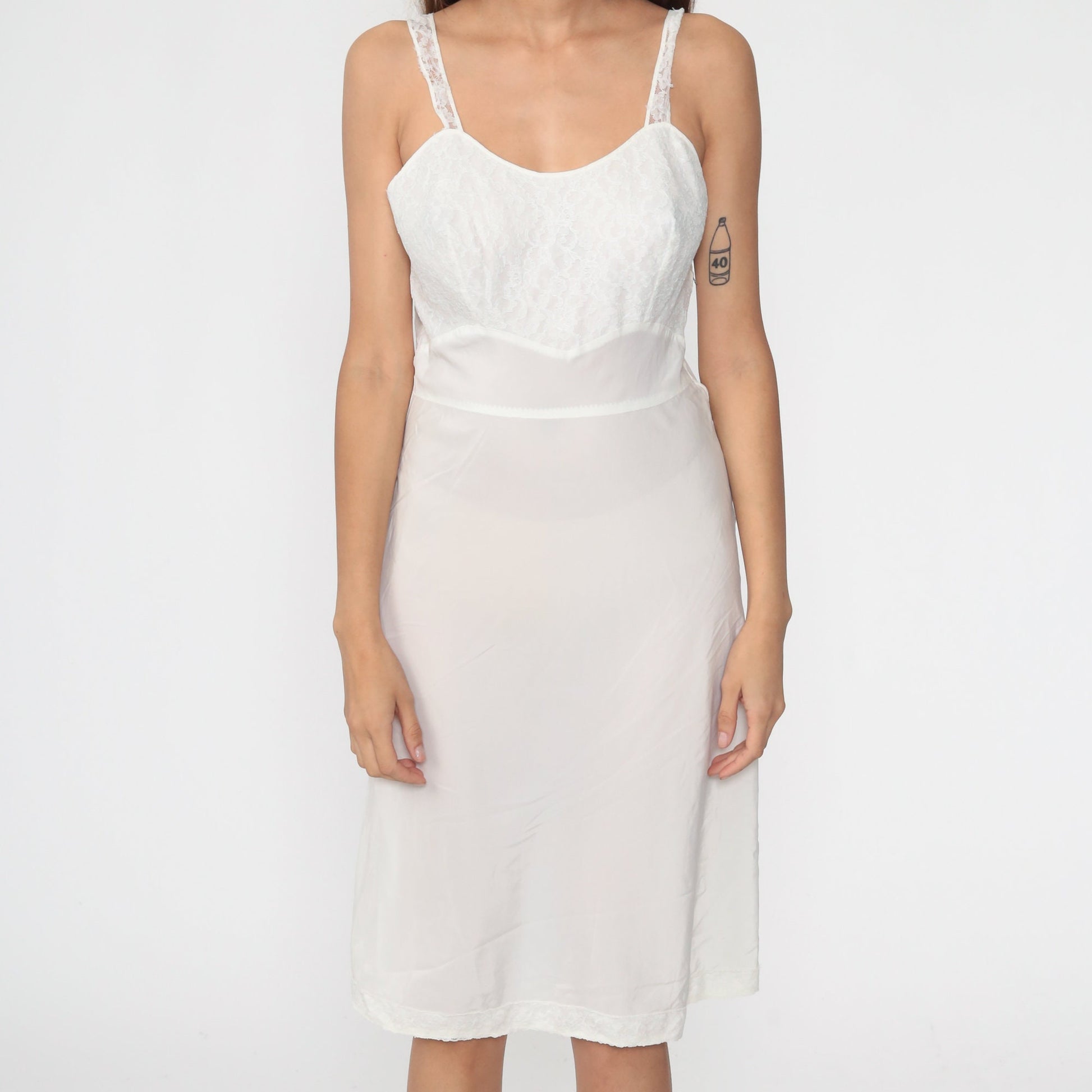 1950s Barbizon White Lace Slip Dress Midi Spaghetti Strap Small Medium