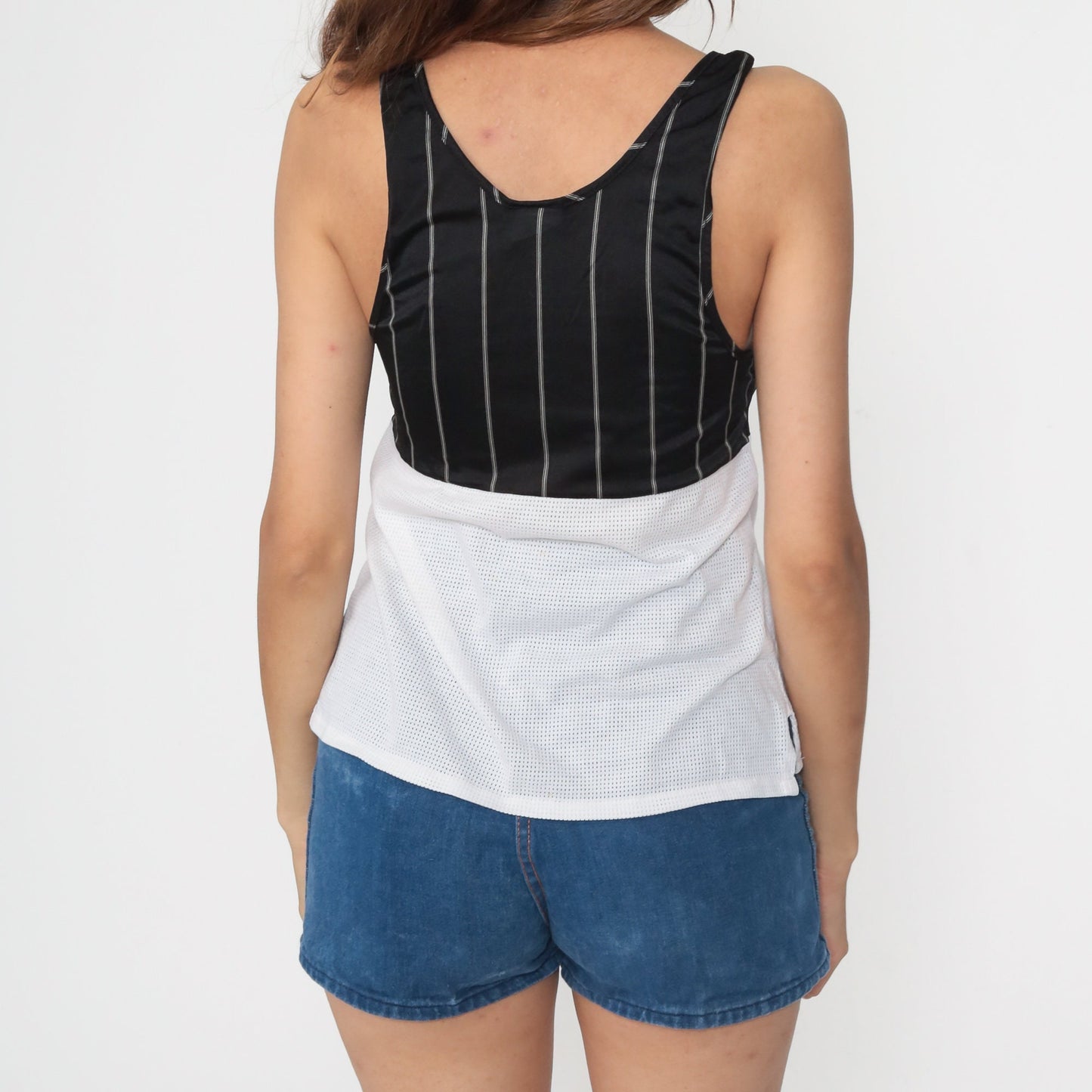 80s Spalding Mesh Tank Top Black White Color Block Sheer Small