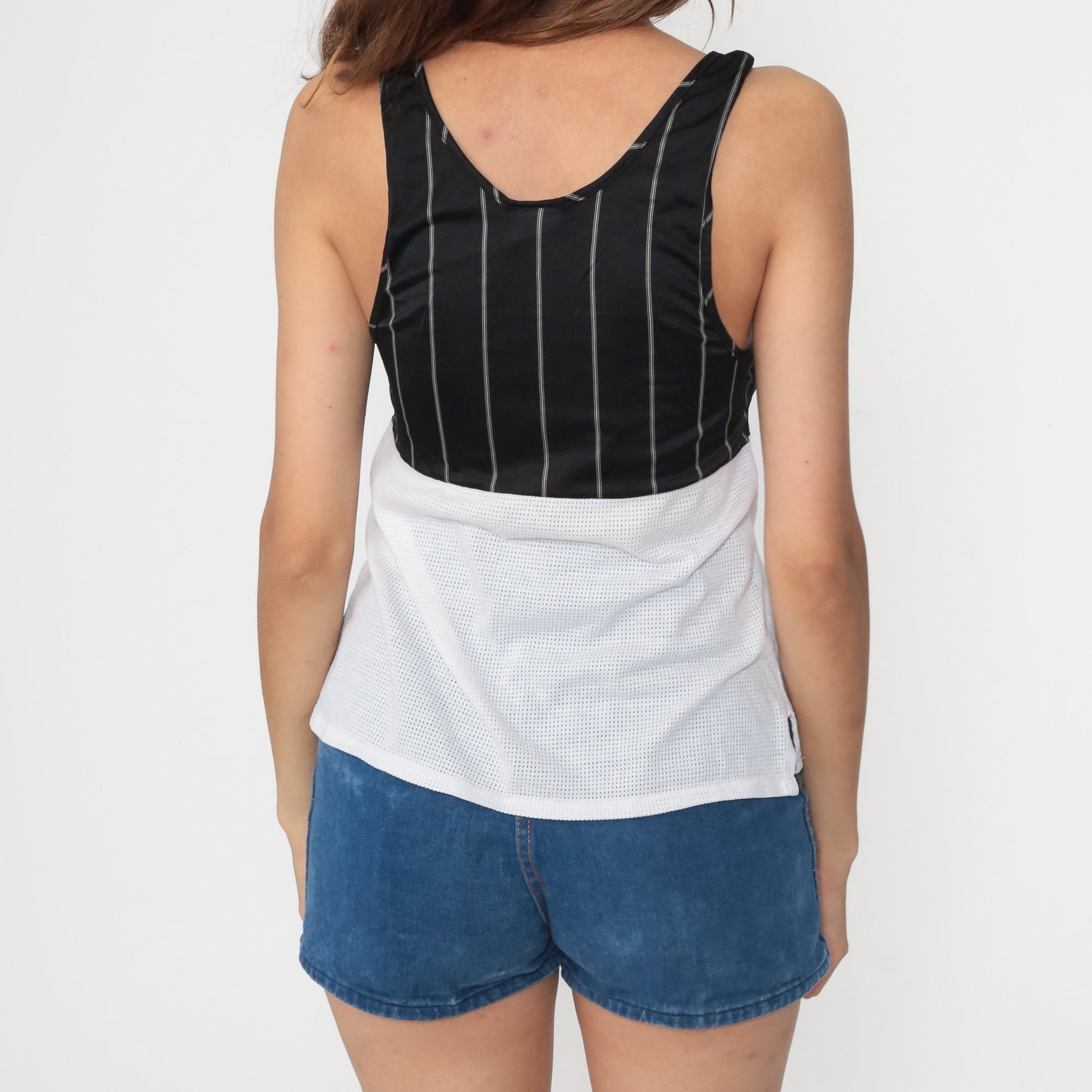 80s Spalding Mesh Tank Top Black White Color Block Sheer Small