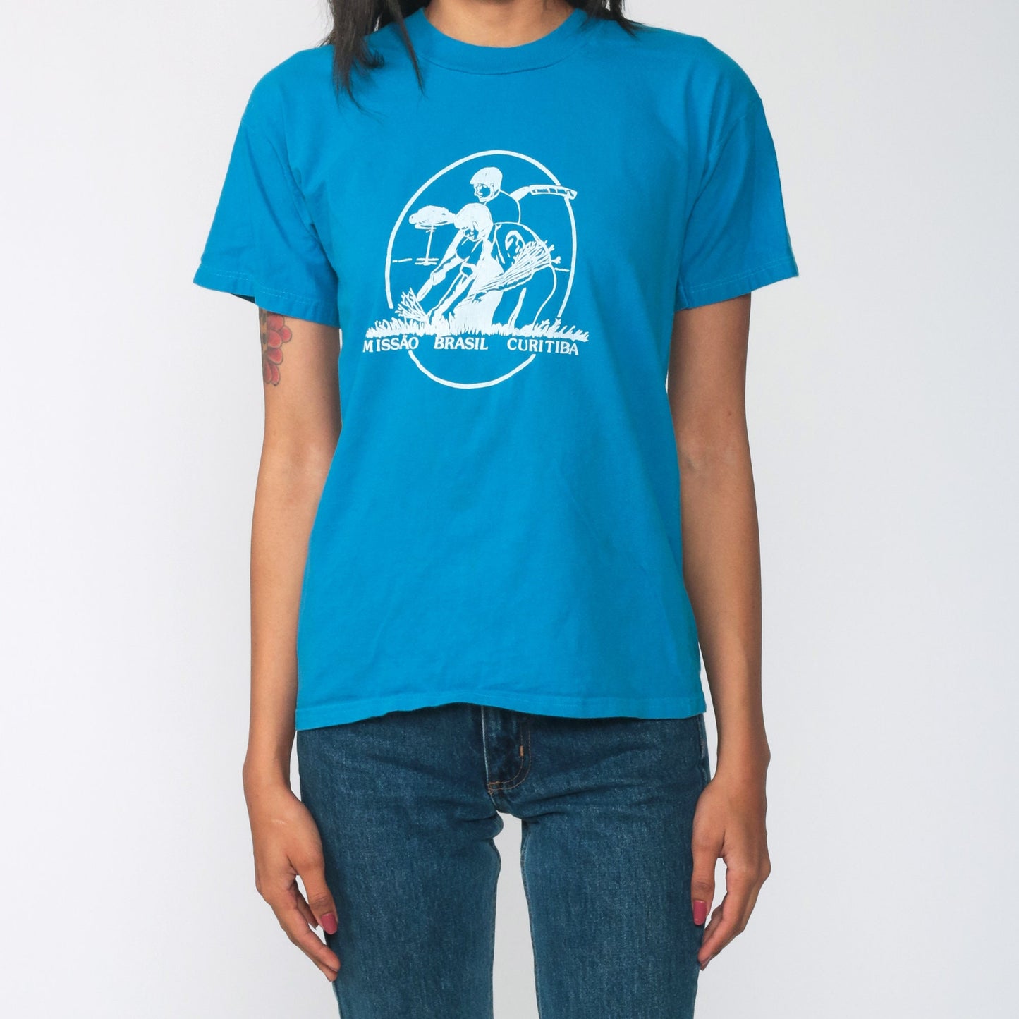 80s Curitiba Brazil Mission Graphic T-Shirt Cotton Blue Extra Small