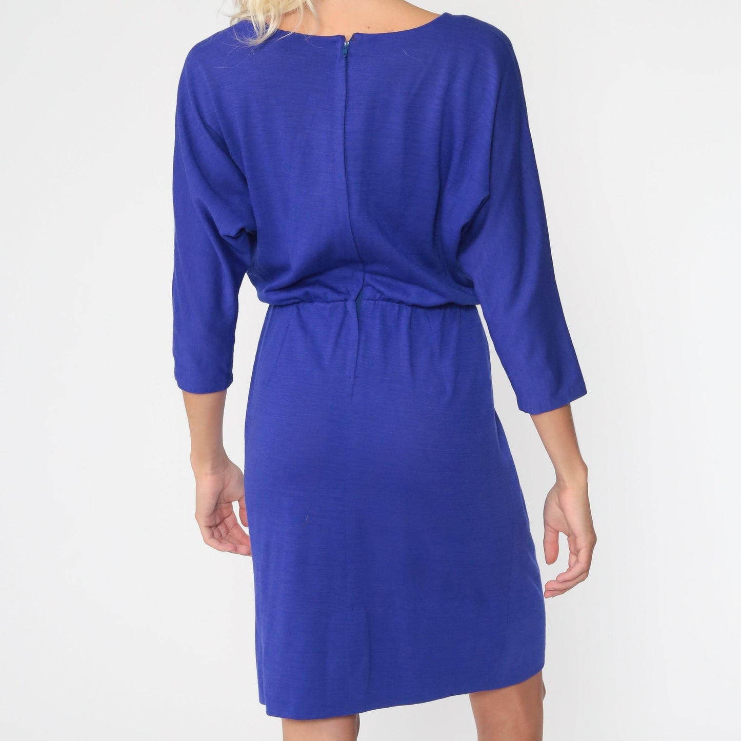 70s Purple Mini Dress Dolman Sleeve High Waist Small Medium
