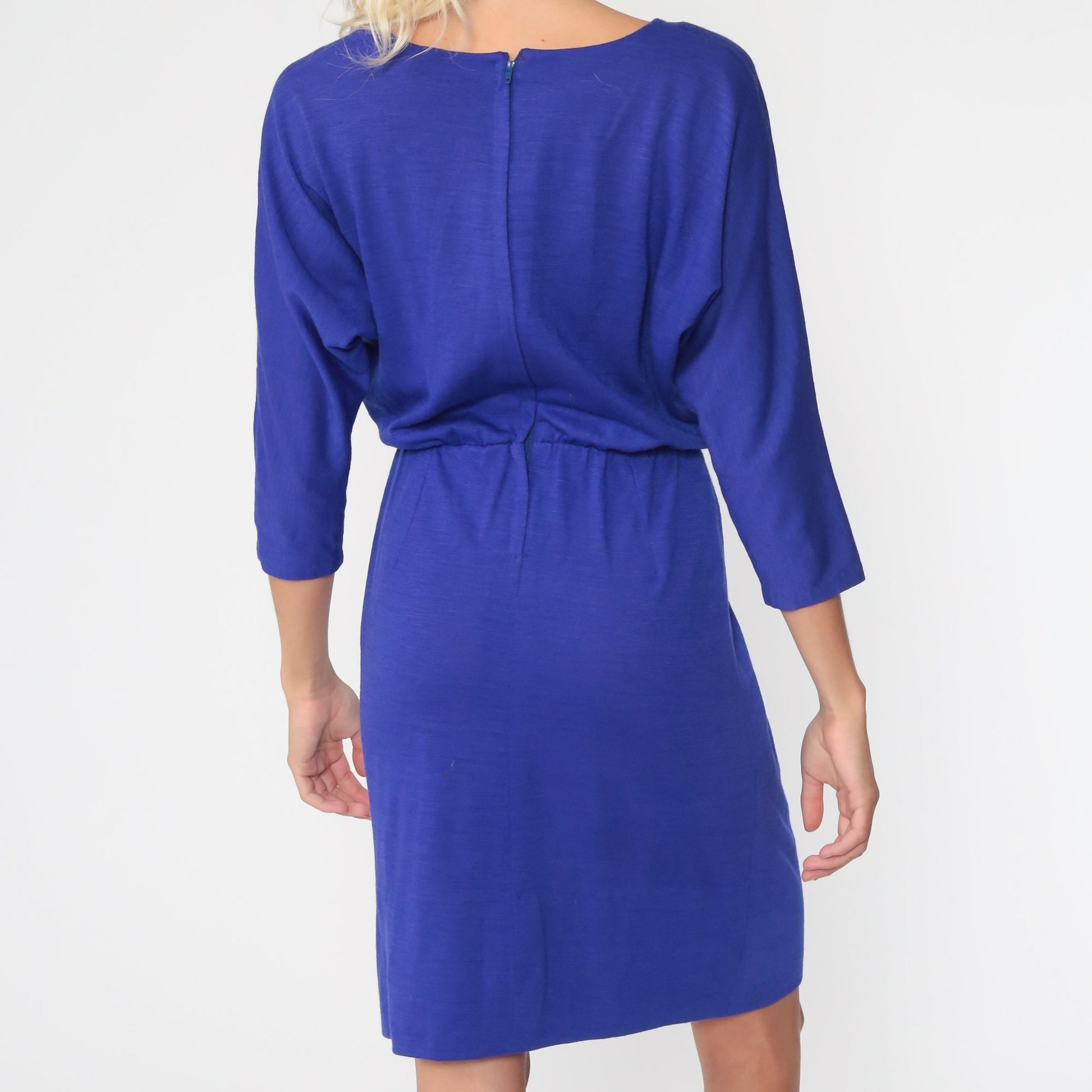 70s Purple Mini Dress Dolman Sleeve High Waist Small Medium