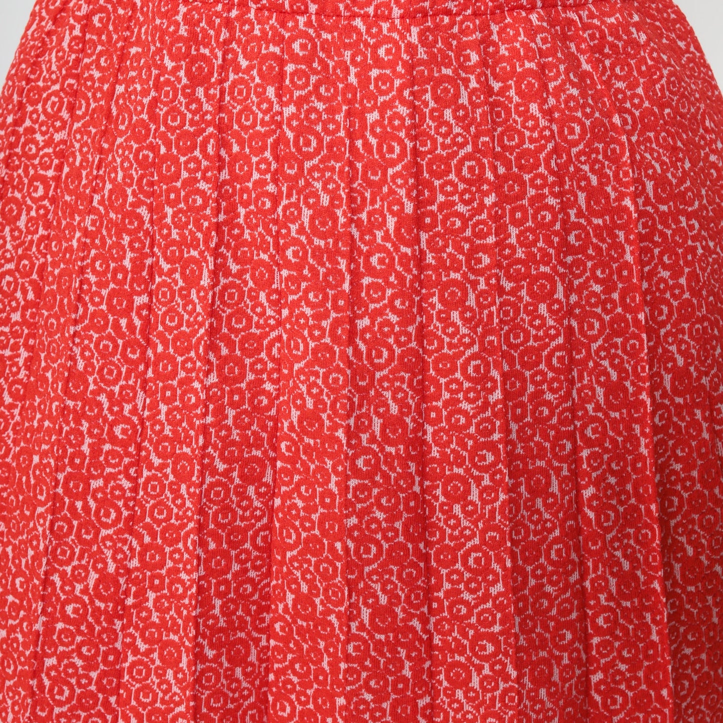70s Red Geometric Print High-Waist Pleated Skirt Knee-Length Small