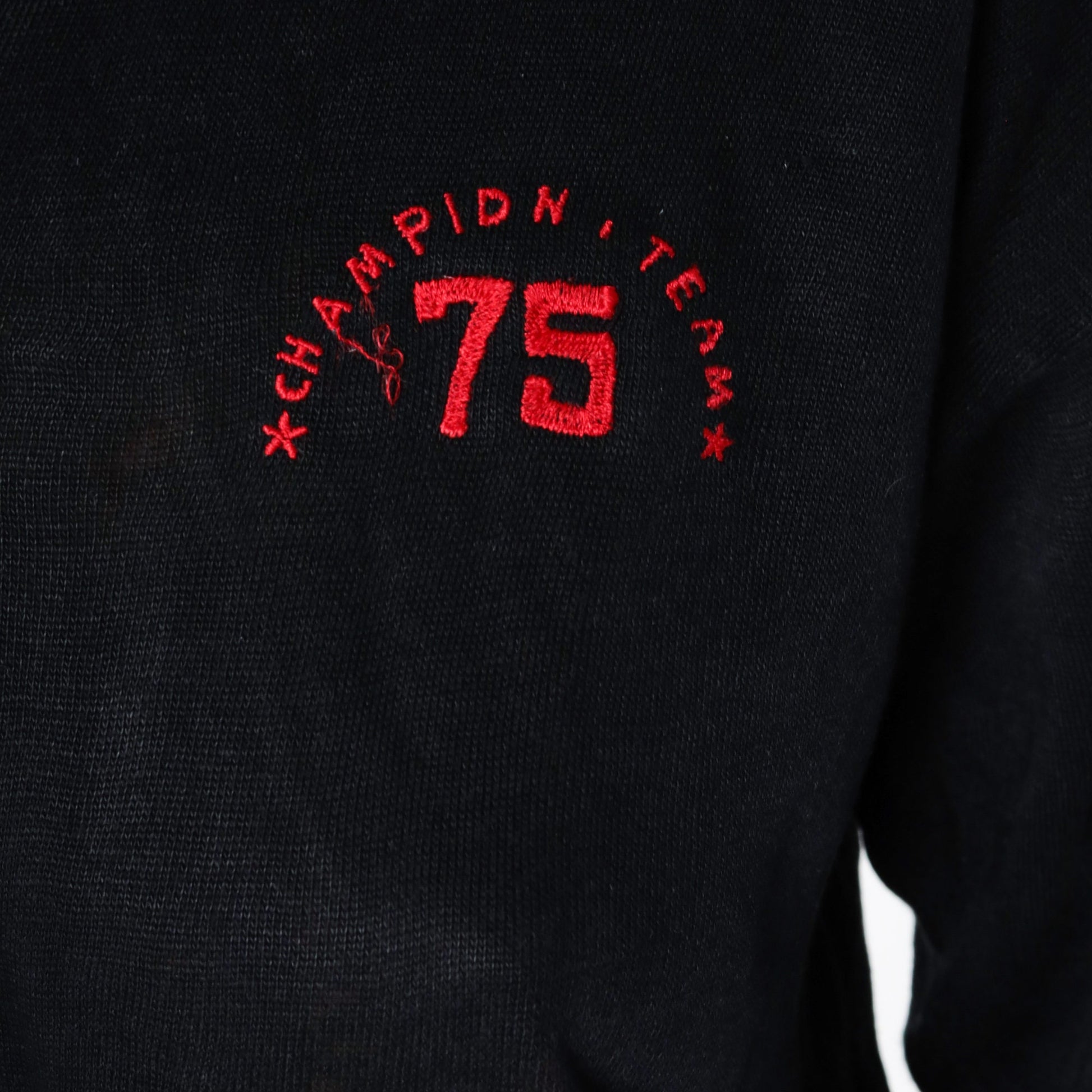 80s Champion Team 75 Black Half-Button Sweatshirt Small Medium