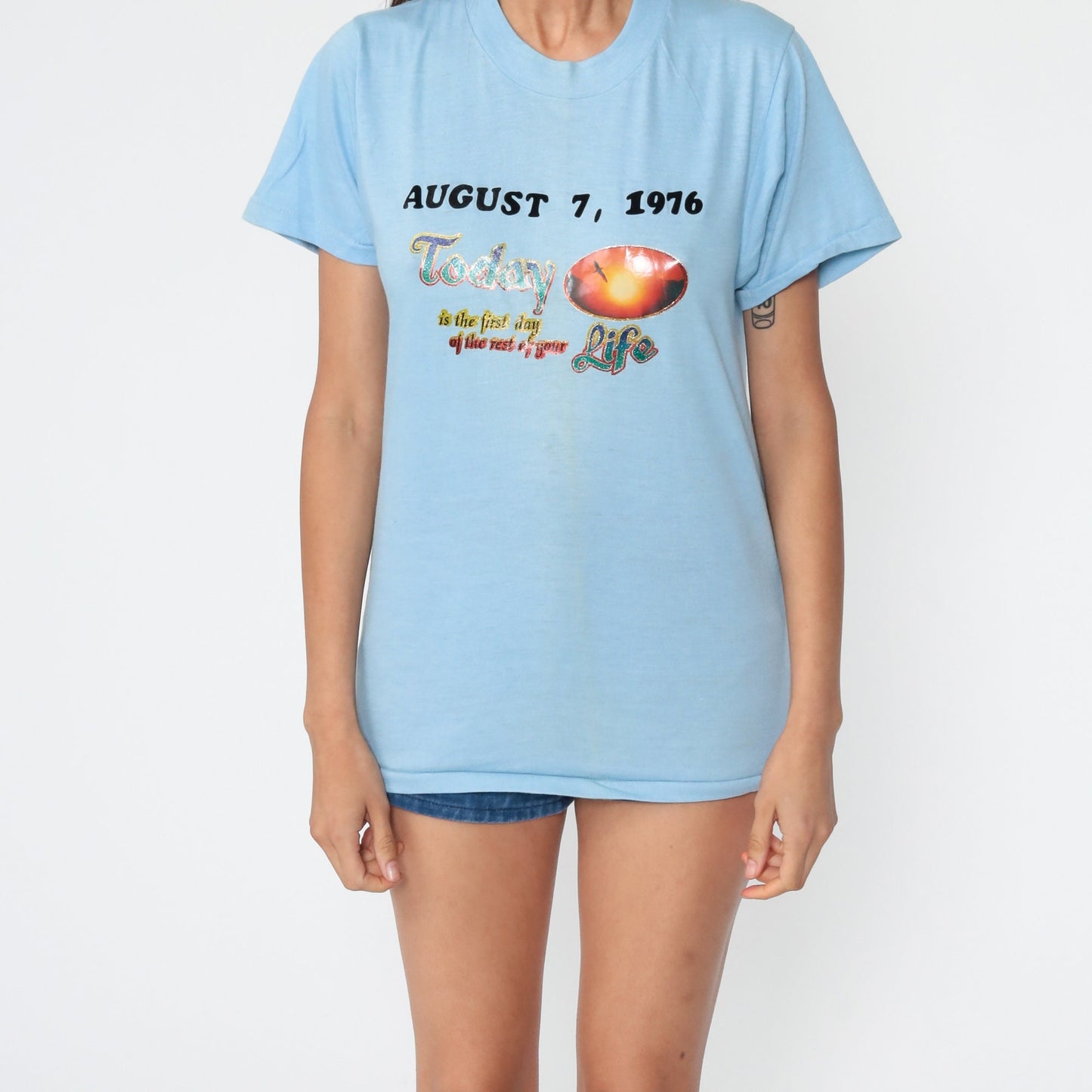 1976 August 7th Graphic T-Shirt Single Stitch Screen Stars Cotton Small