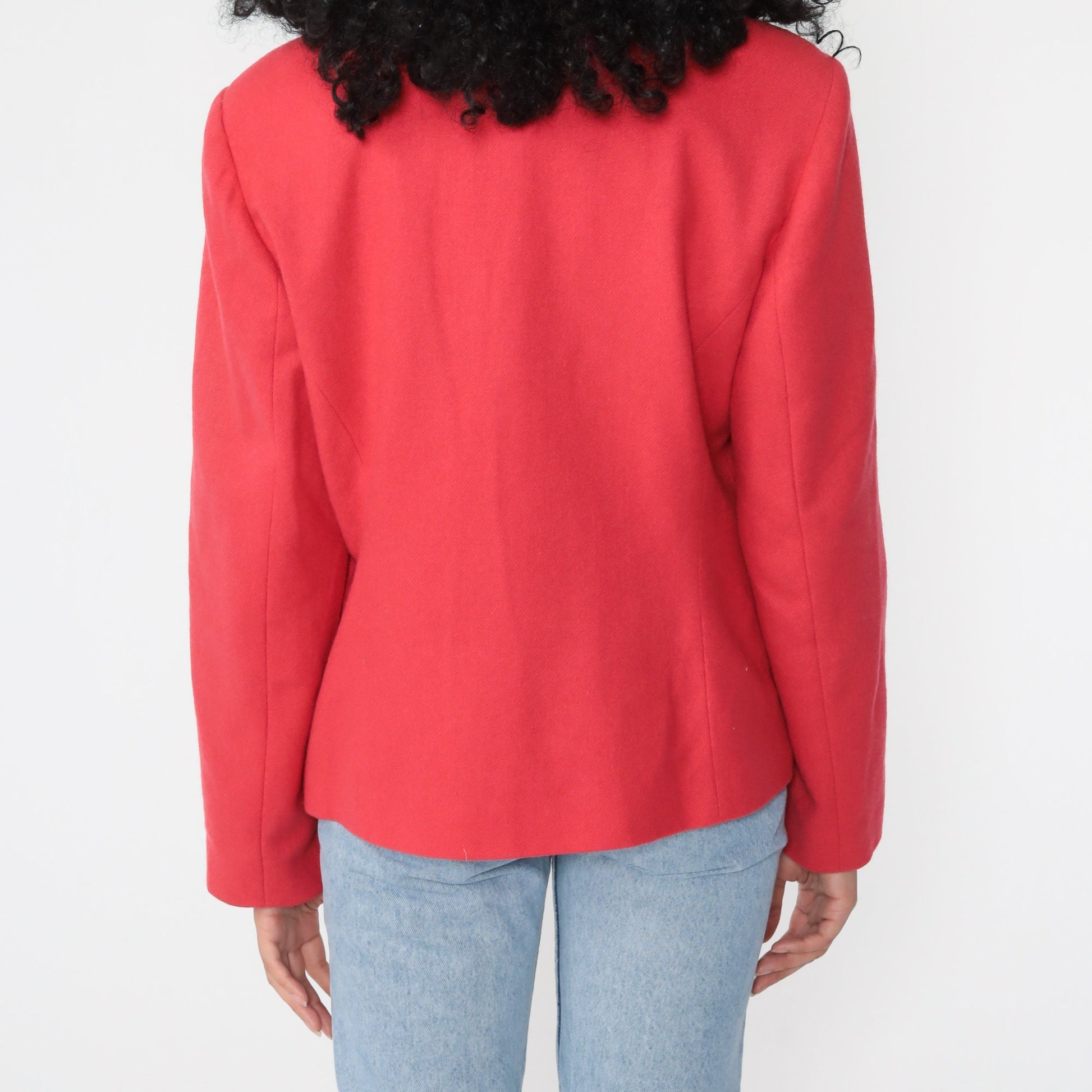 80s Red Wool Blazer Tailored Jacket Medium