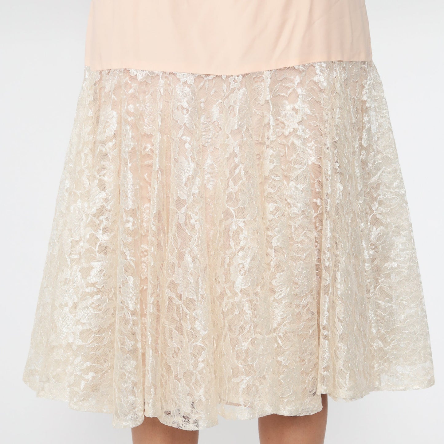 80s Peach Lace Drop Waist Midi Slip Dress Sleeveless Party Medium 8
