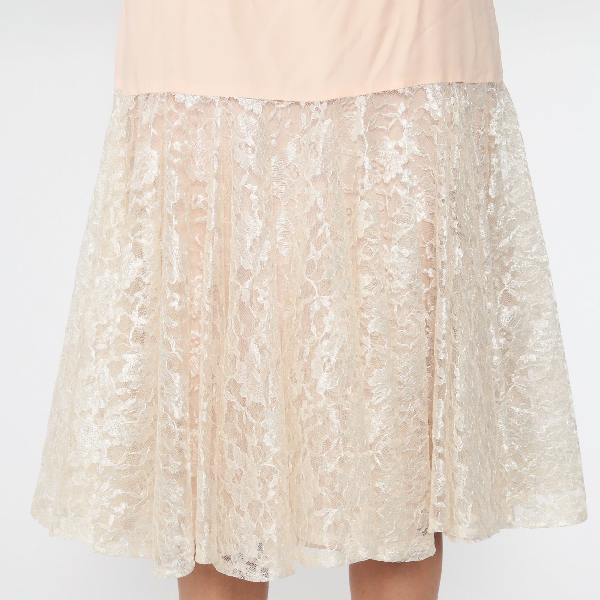 80s Peach Lace Drop Waist Midi Slip Dress Sleeveless Party Medium 8