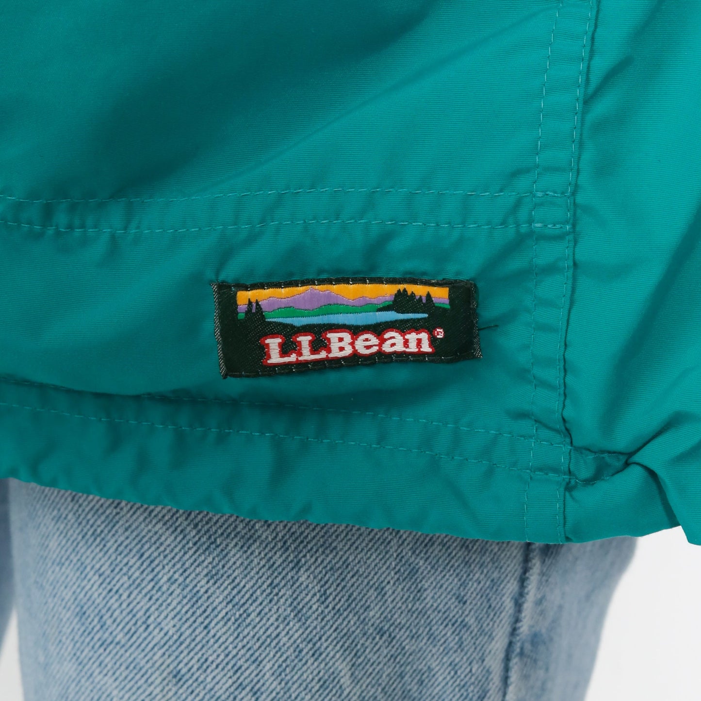 LL Bean Teal Hooded Windbreaker Half-Zip Pullover Jacket 90s Medium