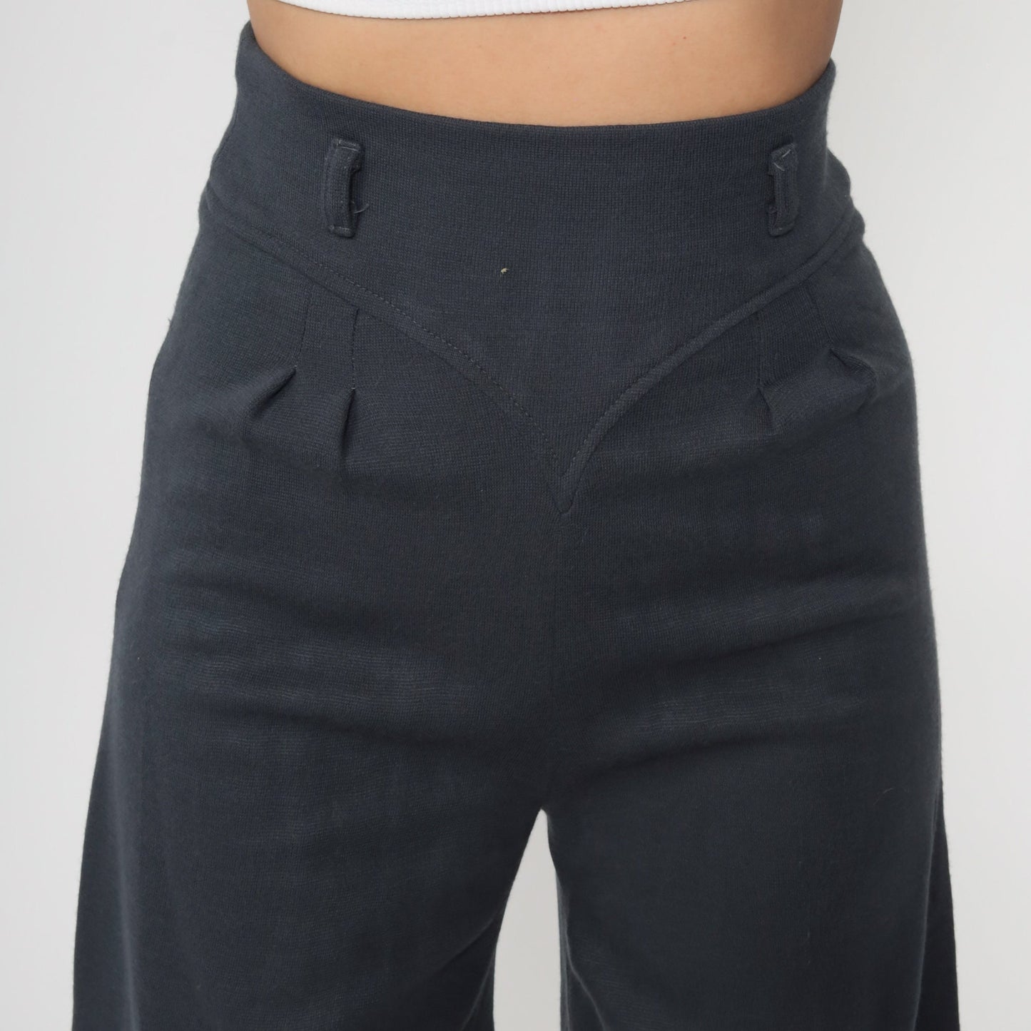 70s Grey Bell Bottom Pants High Waist Wide Leg Knit Trousers Extra Small XS