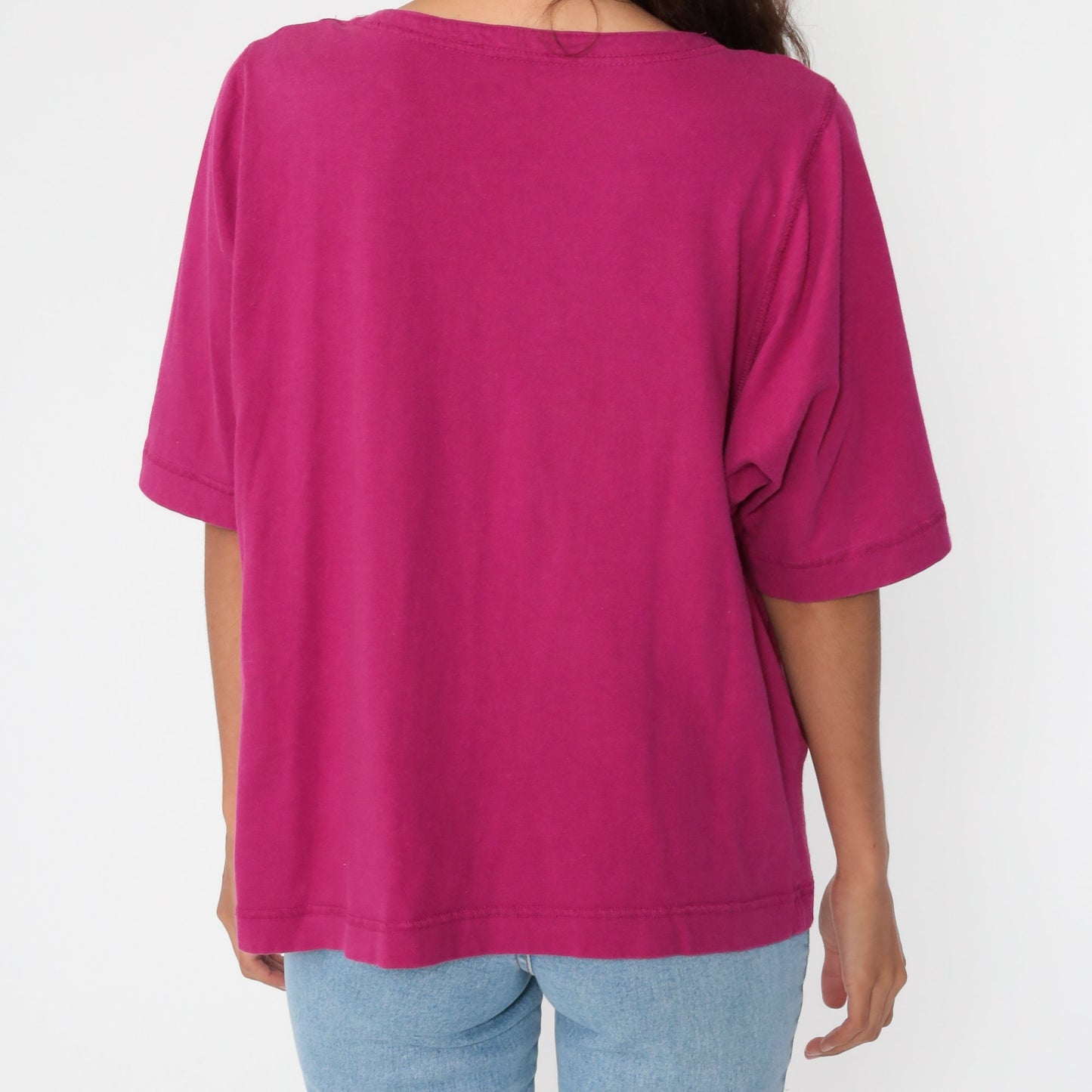 80s Deep Pink Half-Button Polo Shirt Cotton Blend Short Sleeve Large