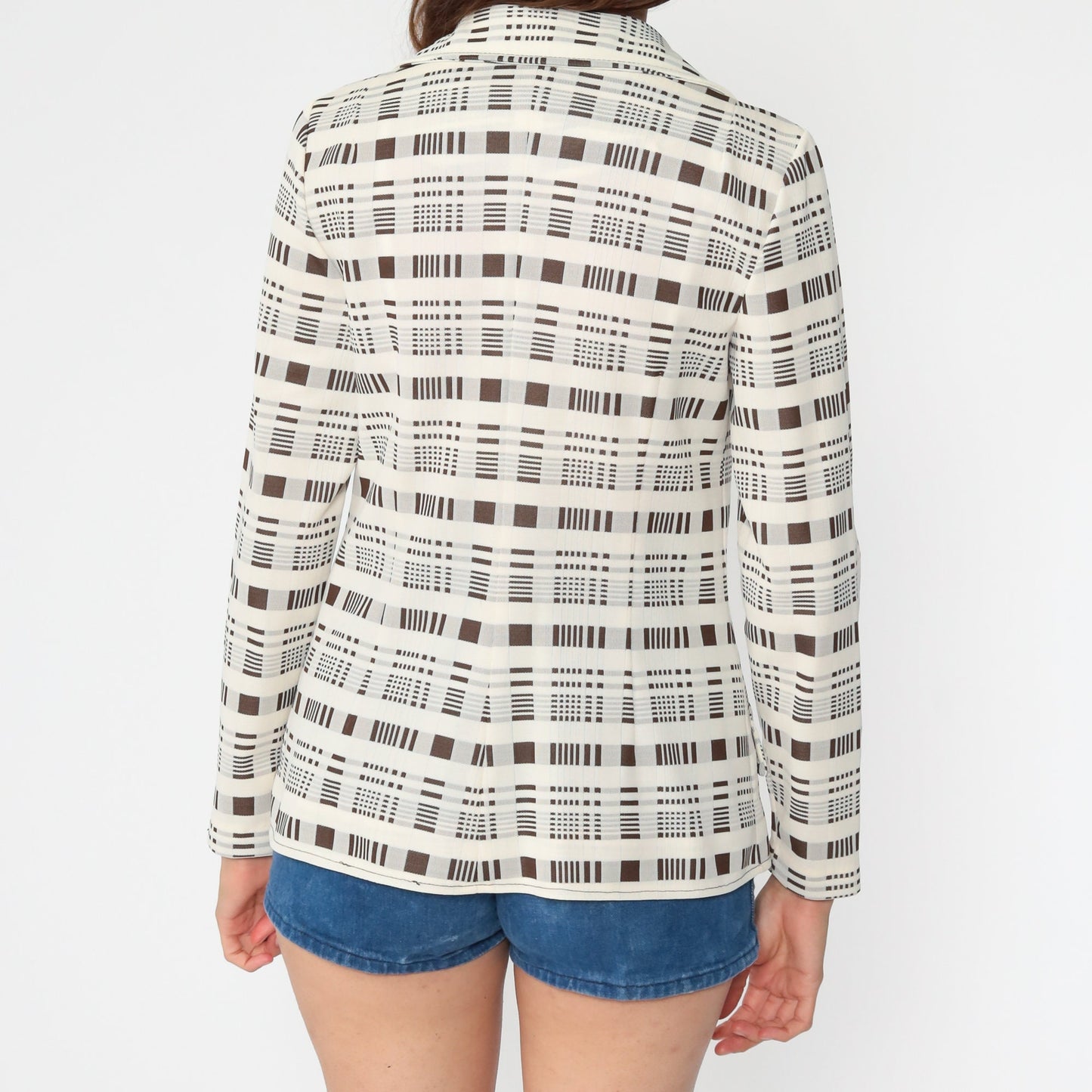 70s Jonathan Logan Cream Brown Plaid Blazer Jacket Extra Small XS