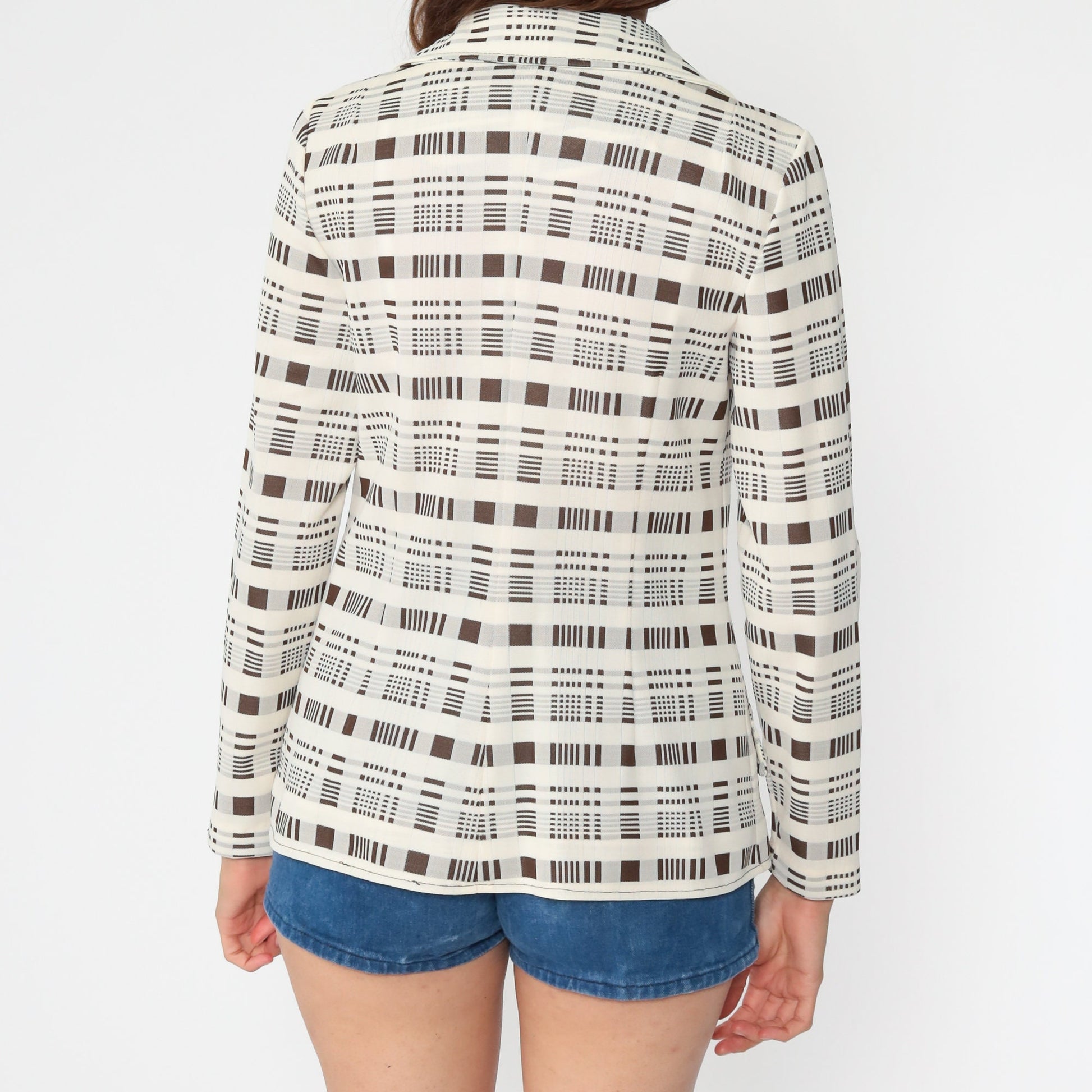 70s Jonathan Logan Cream Brown Plaid Blazer Jacket Extra Small XS