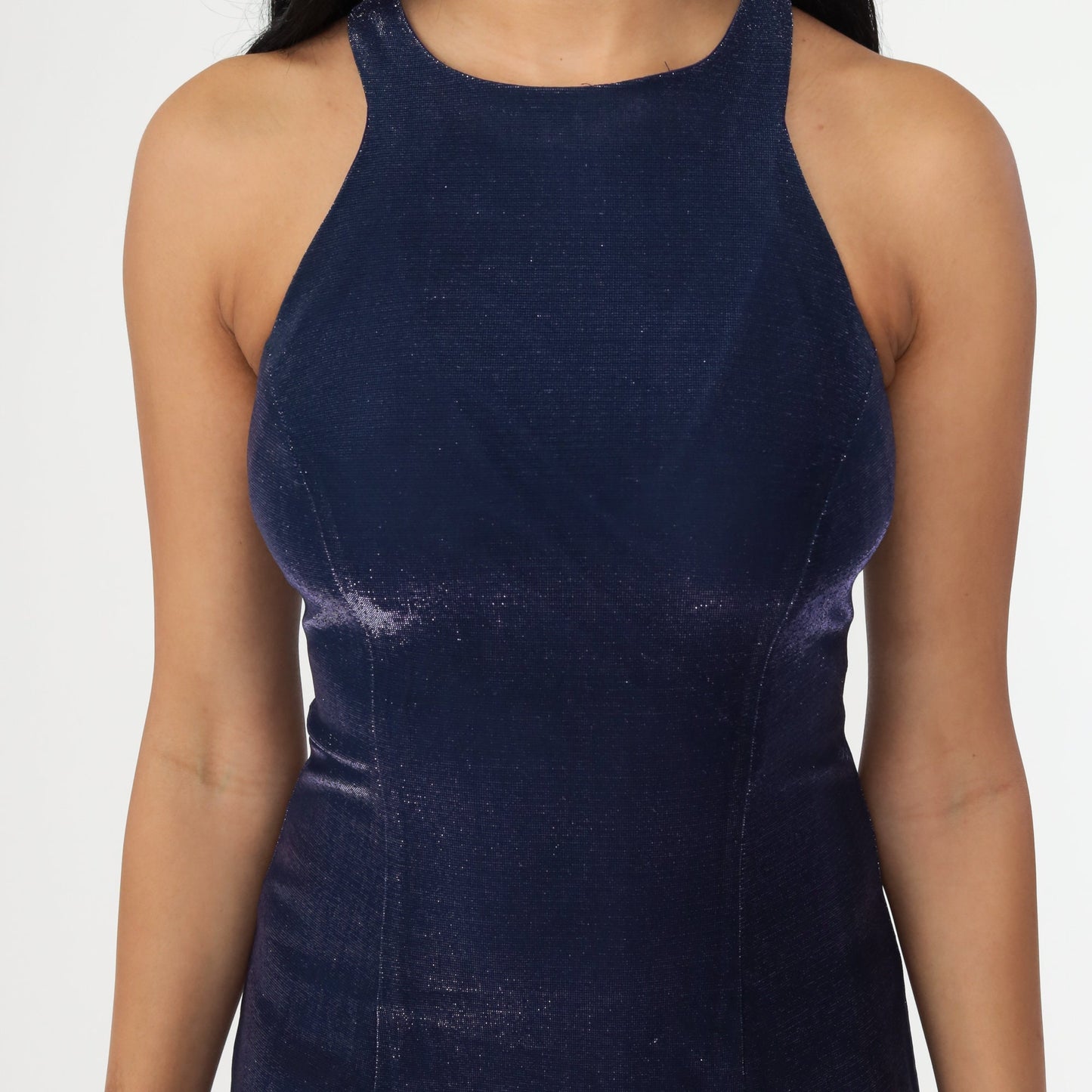 00s Metallic Blue Mini Dress Racerback Tank Y2K Club Wear Extra Small