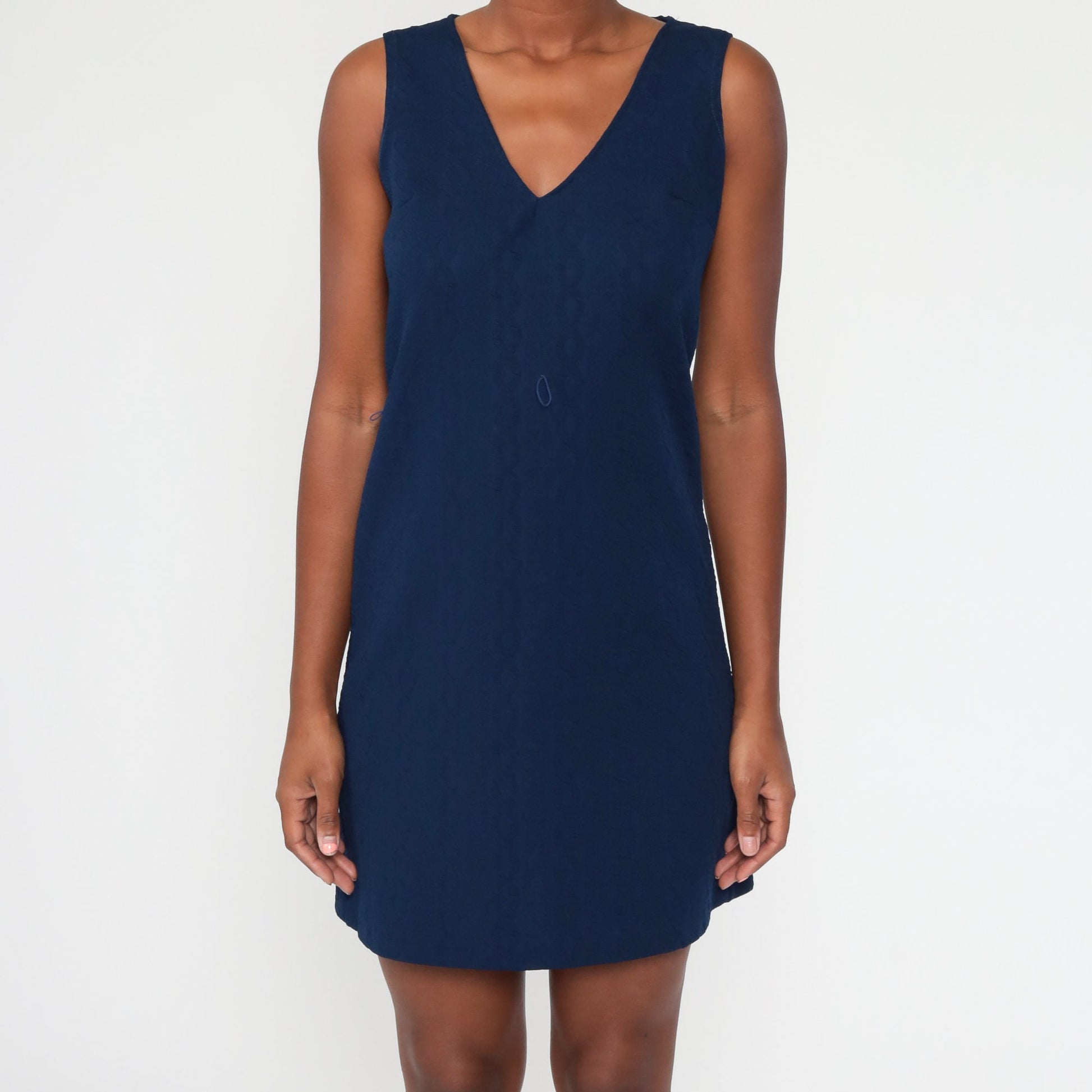 70s Cable Knit Shift Dress Navy Mini Sleeveless Small Medium