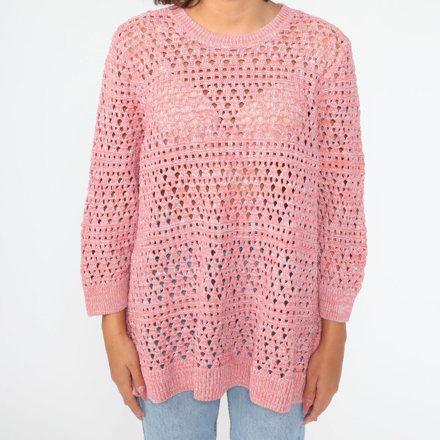 90s Pink Cotton Cutout Sweater Slouchy Pullover Extra Large XXL