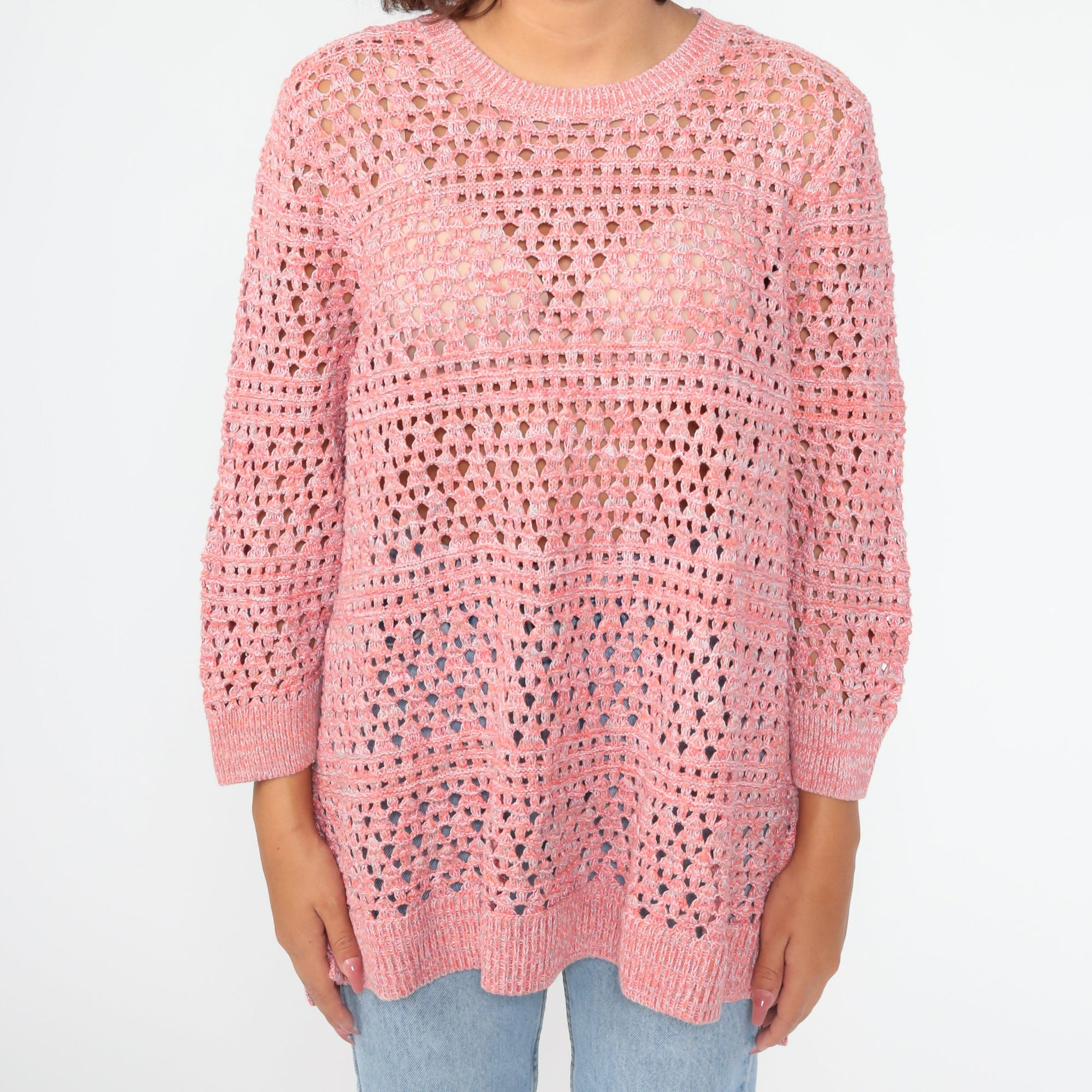 90s Pink Cotton Cutout Sweater Slouchy Pullover Extra Large XXL