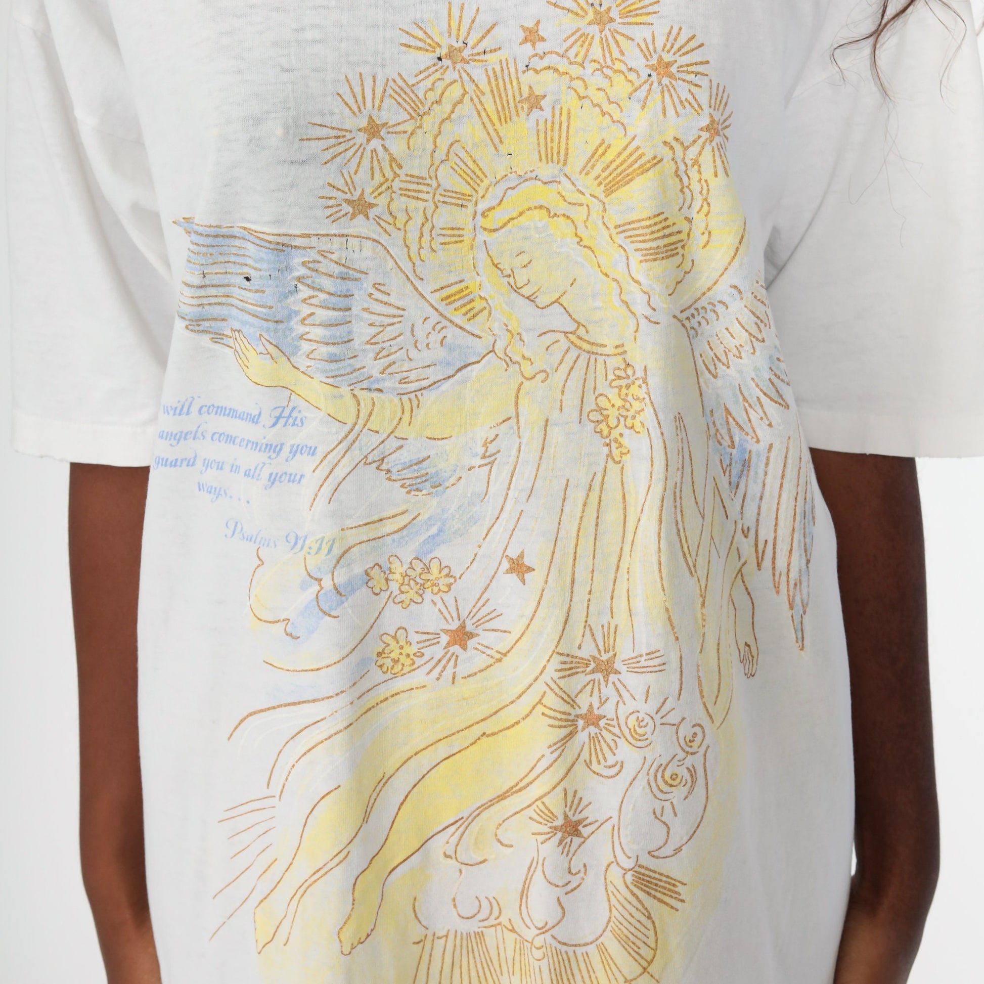 80s Angel Psalm 91:11 Christian T Shirt Dress White Cotton Mini