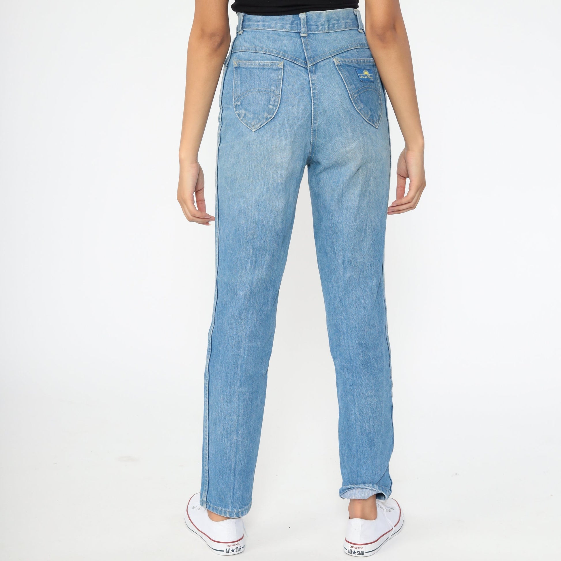 70s Sunset Blues High Waisted Straight Leg Jeans Blue Denim Small