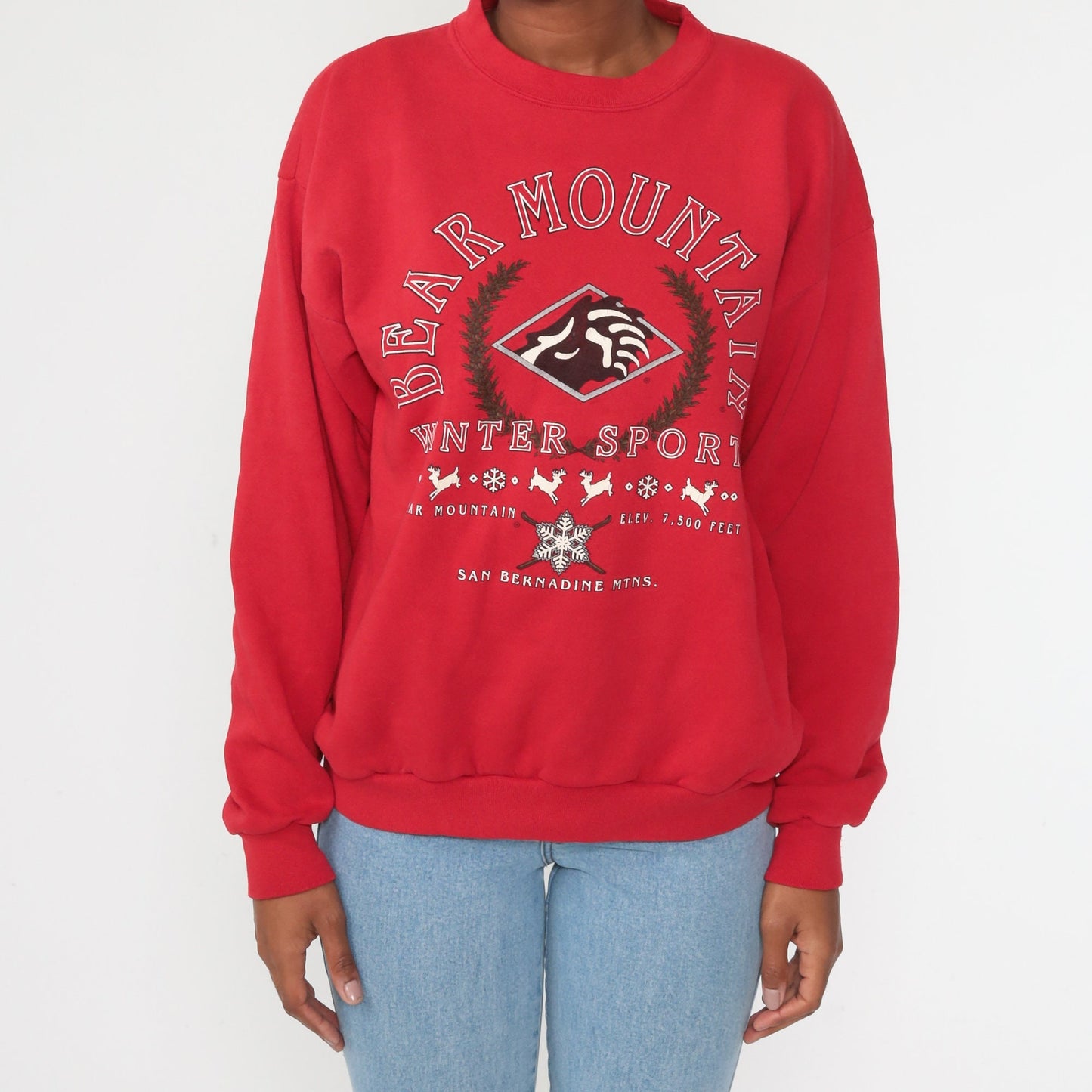 90s Bear Mountain New York Graphic Sweatshirt Crewneck Red Medium Large
