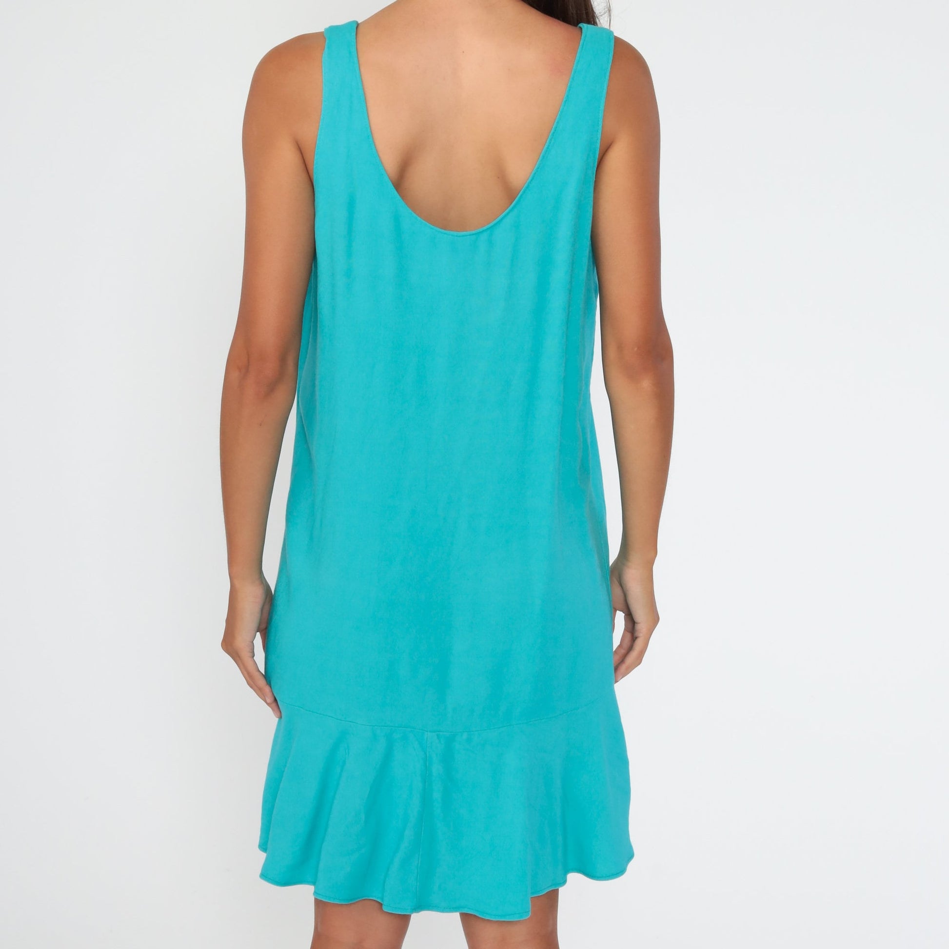 90s Turquoise Jumper Dress Mini Shift Sleeveless Medium