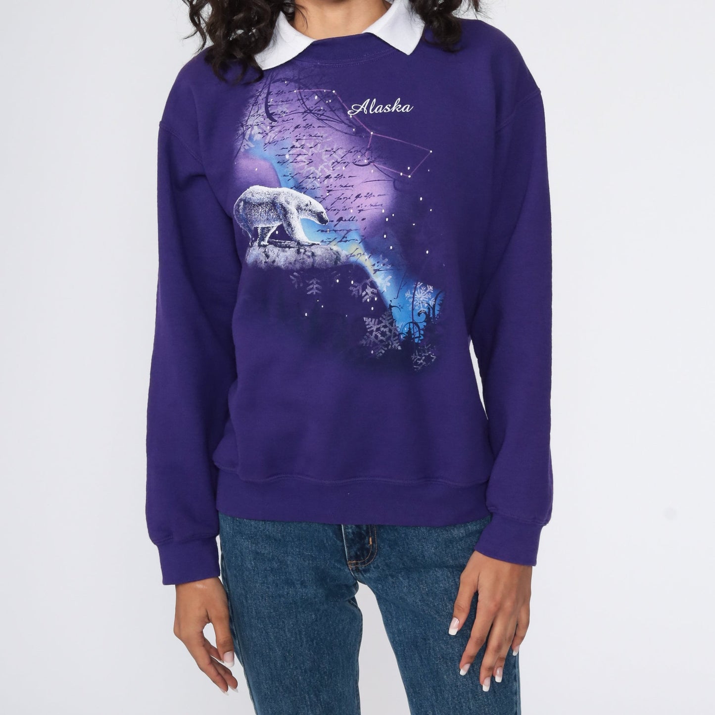80s Polar Bear Alaska Graphic Sweatshirt Purple Crewneck Small