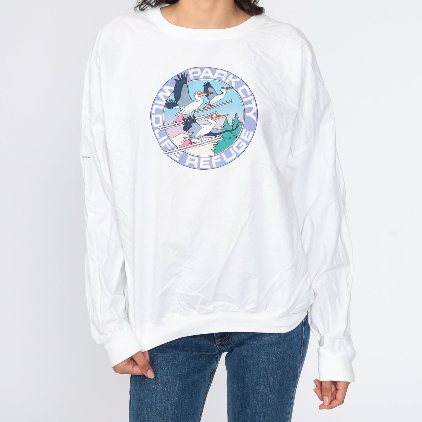 80s Park City Wildlife Refuge Pelican Ski Graphic Long Sleeve Tee Extra Large