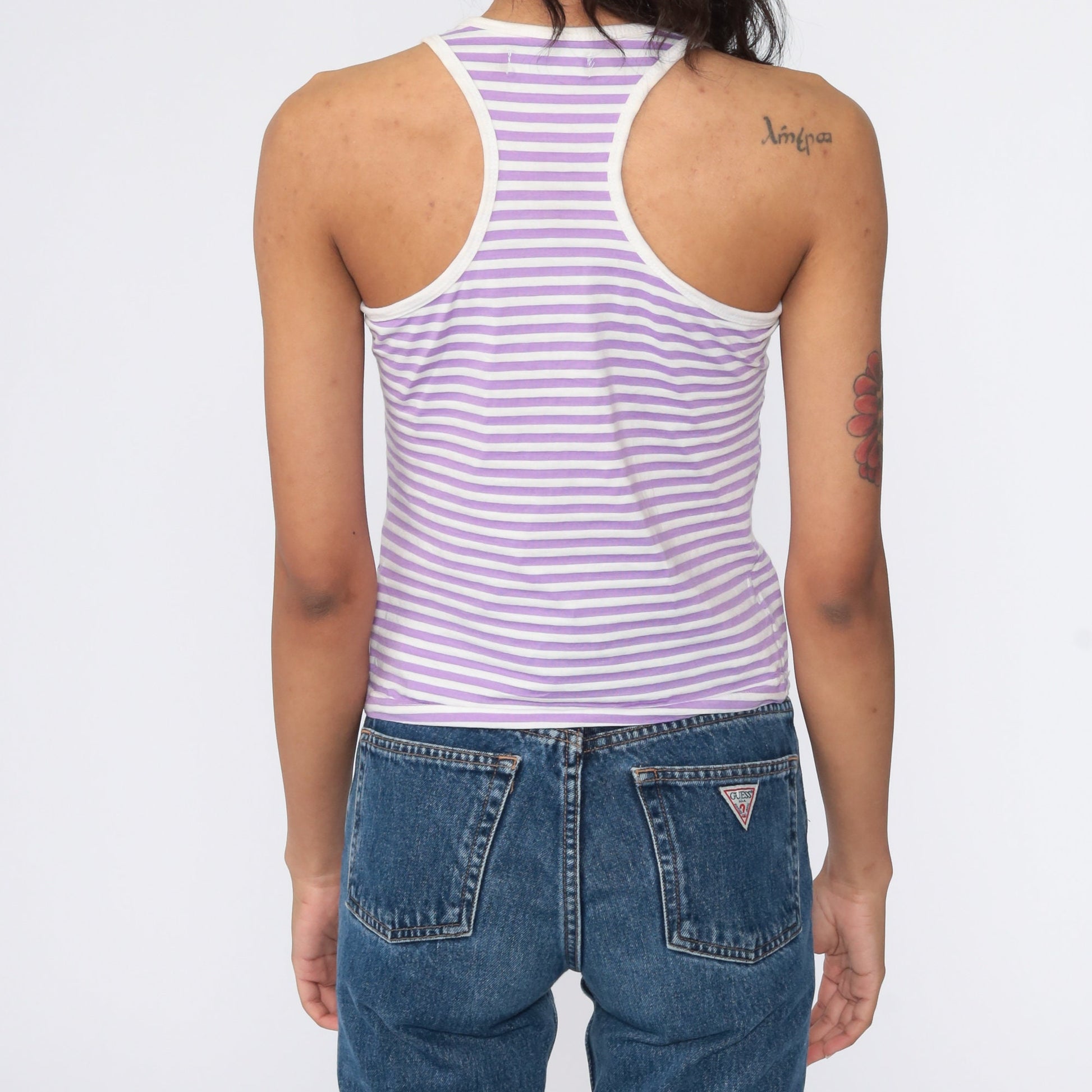 Y2K Lavender Striped Racerback Tank Top 00s Sleeveless Small S