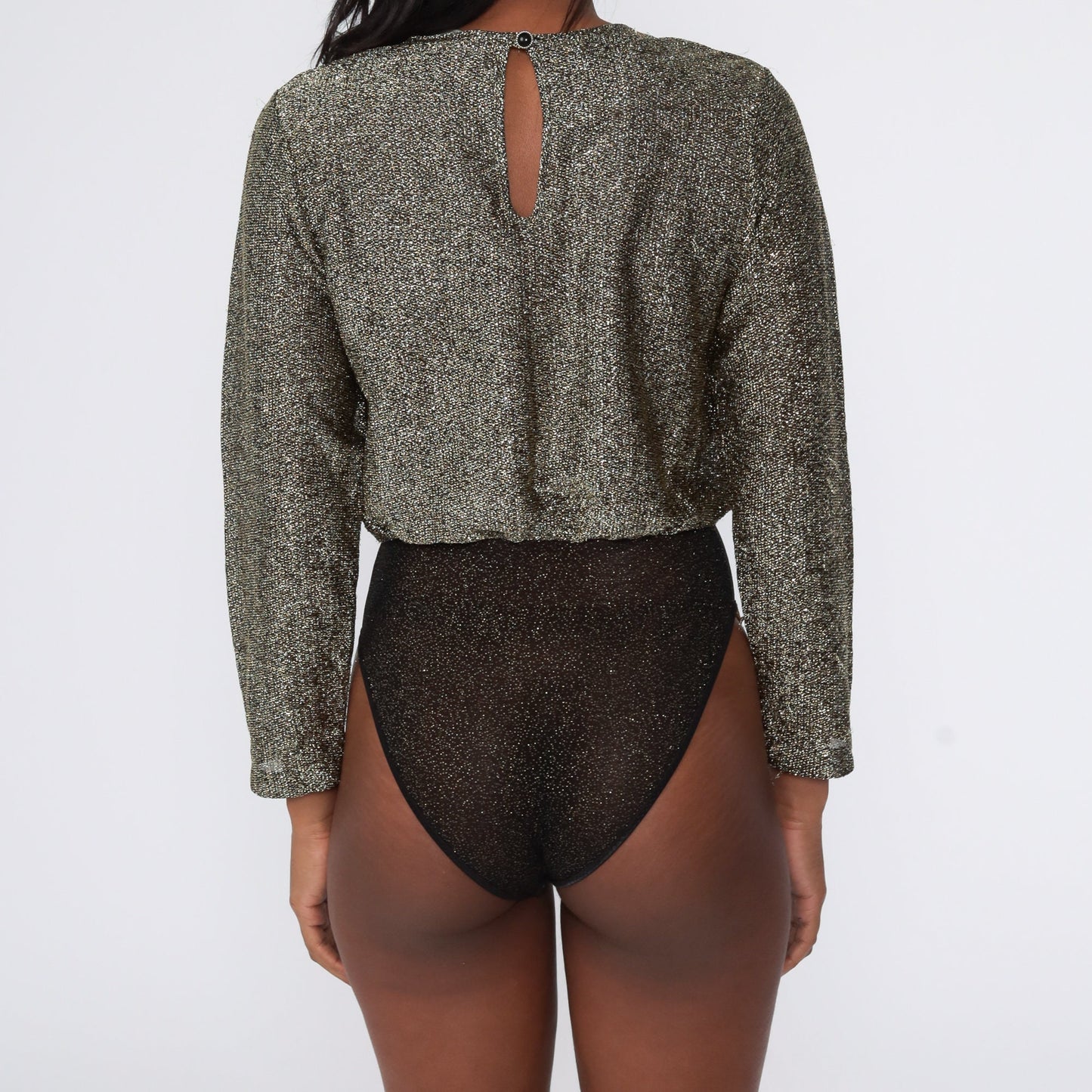 80s Victoria's Secret Metallic Gold Bodysuit Long Sleeve Blouson Small