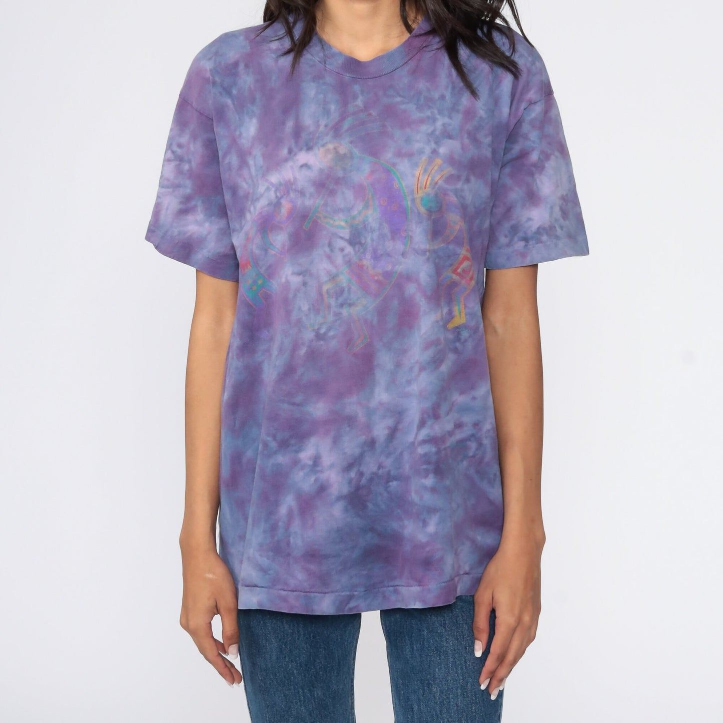 80s Kokopelli Tie Dye T-Shirt Purple Southwestern Graphic Cotton Medium