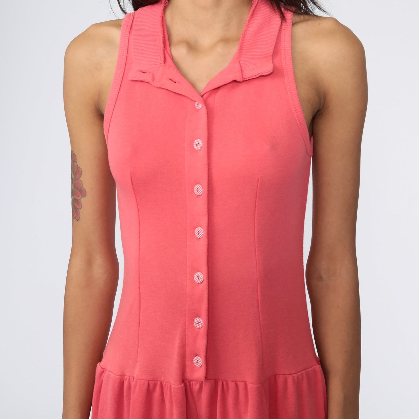 80s Pink Cotton Sleeveless Romper Button-Up High Waist Shorts Extra Small