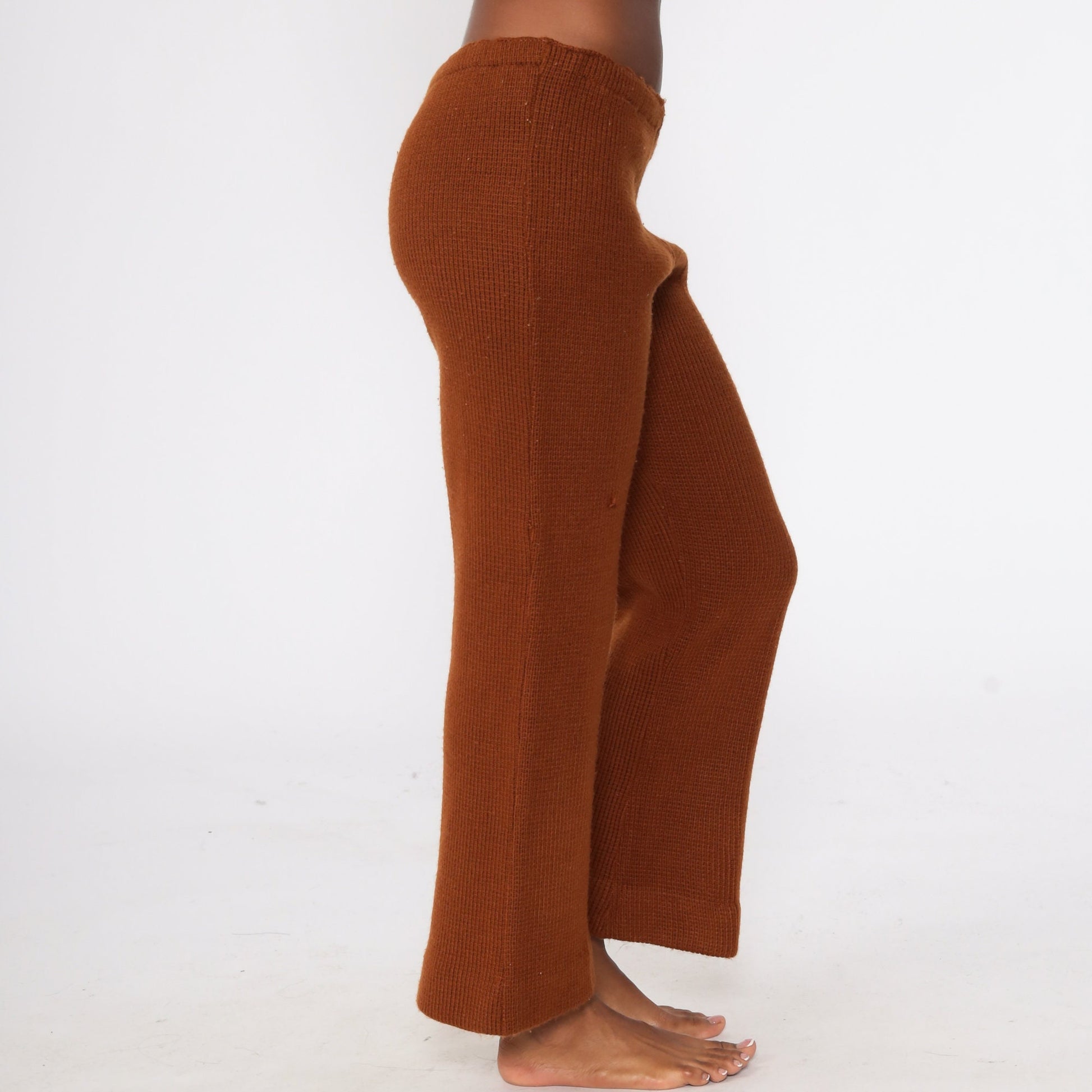 70s Nordak Sportswear Bell Bottom Pants Brown Knit High Waisted Medium