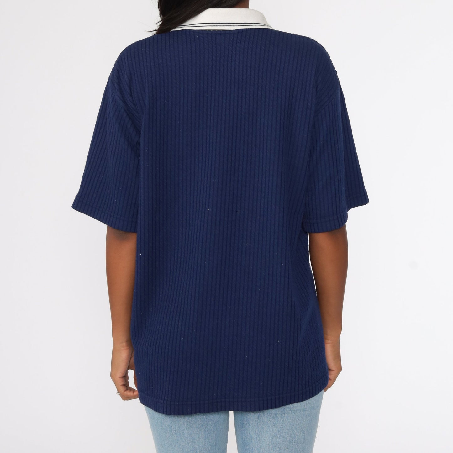 Calvin Klein 90s Polo Shirt Navy Blue Cotton Blend Large