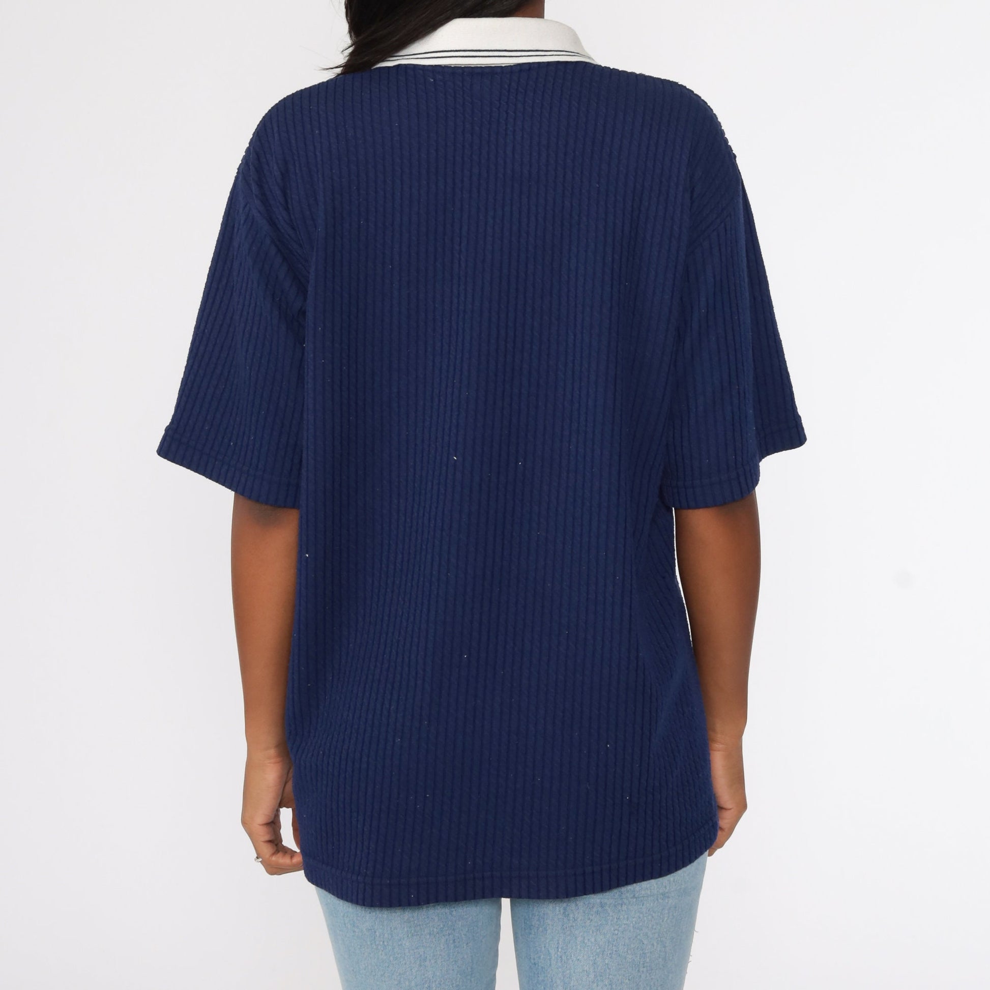 Calvin Klein 90s Polo Shirt Navy Blue Cotton Blend Large
