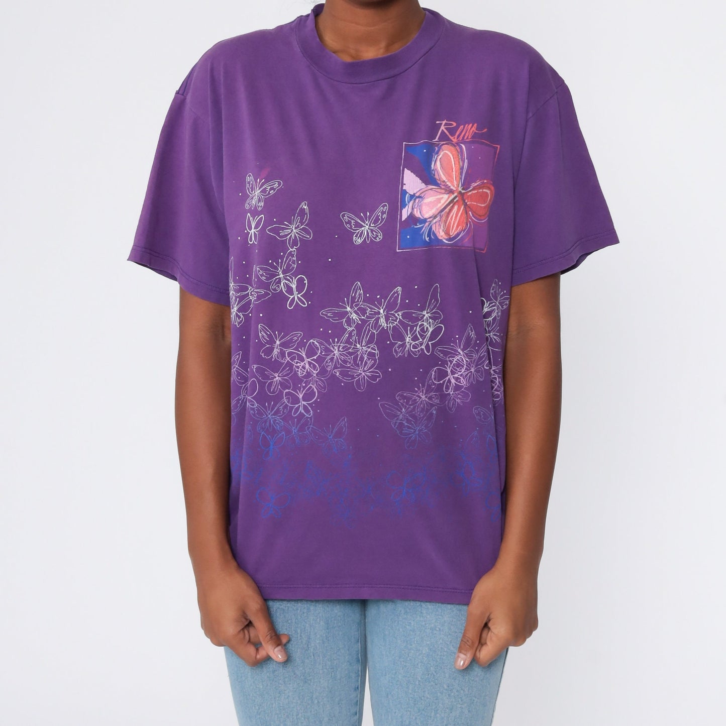 90s Reno Nevada Butterfly Graphic T-Shirt Purple Cotton Medium
