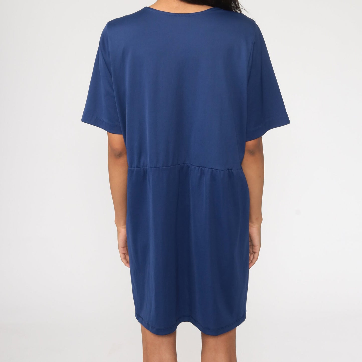 80s Dark Blue High-Waisted Mini Dress Button-Up Short Sleeve Extra Large XXL