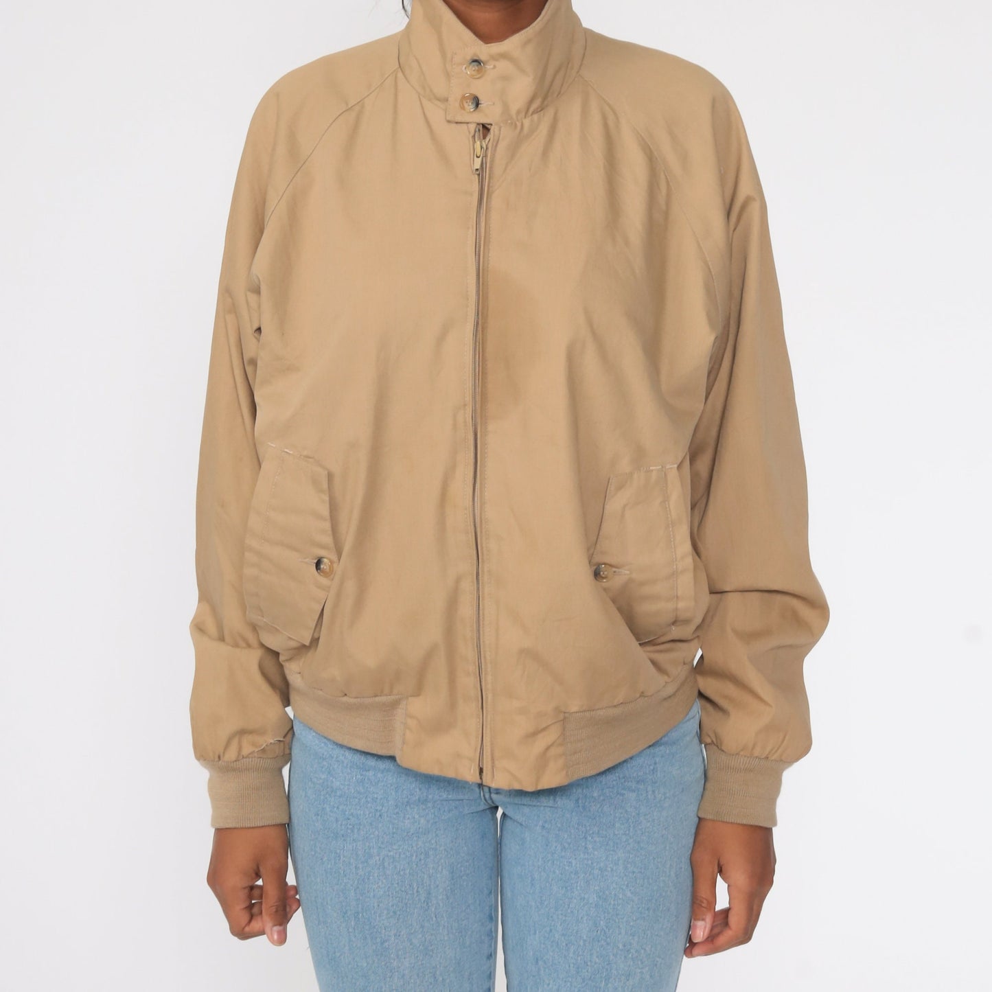 1970s Tan Zip Raglan Windbreaker Jacket Medium Large
