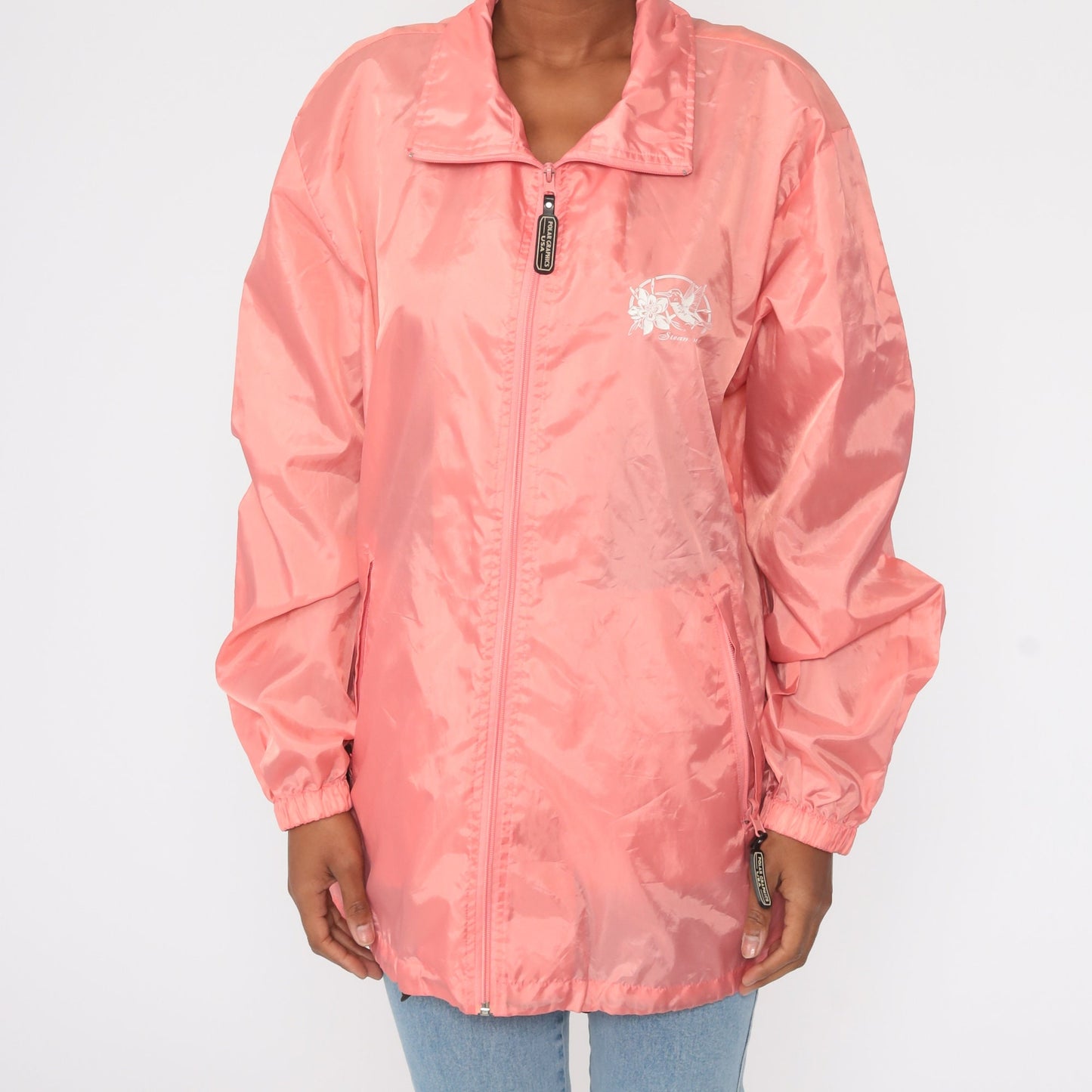 00s Pink Steamboat Colorado Hummingbird Windbreaker Jacket Large