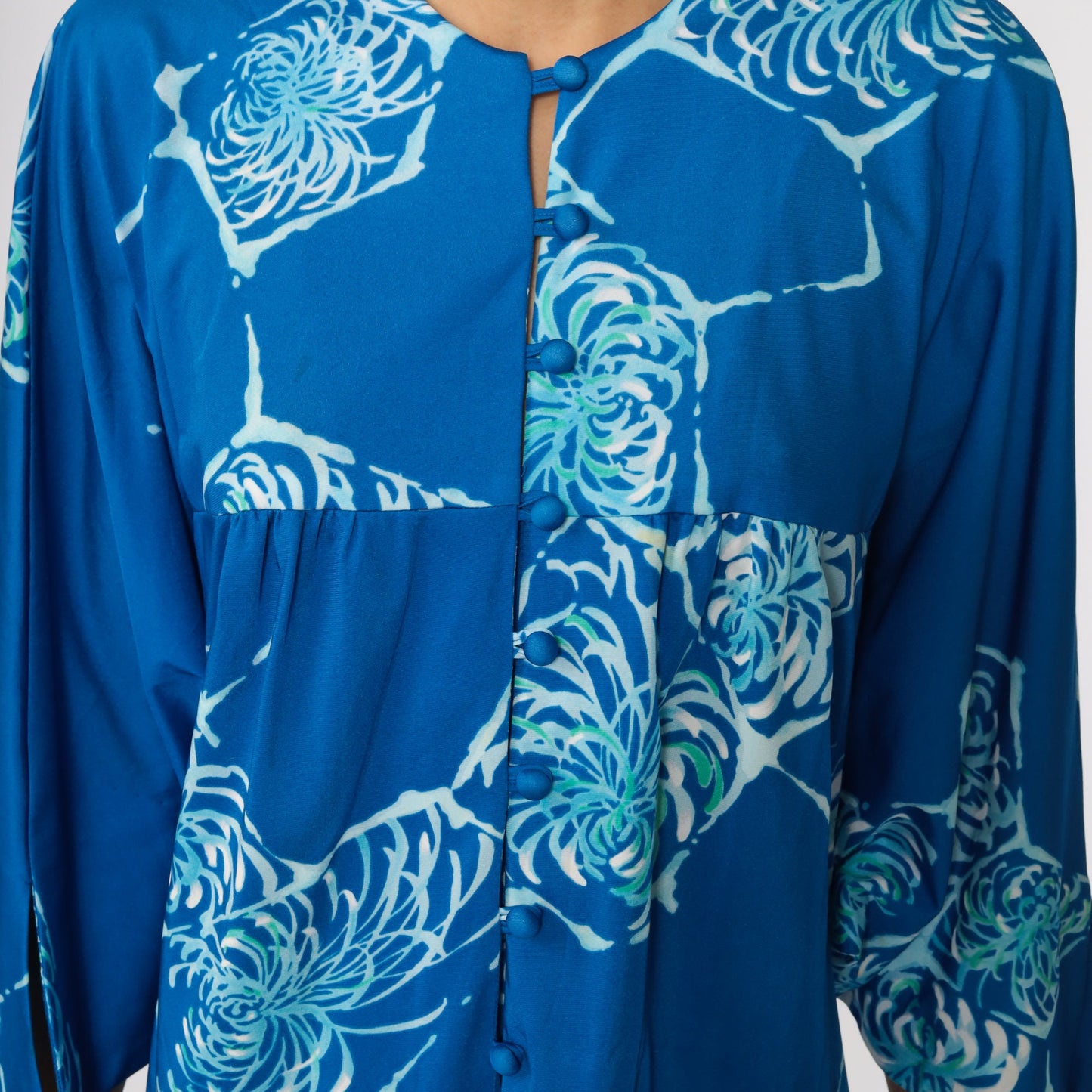 70s Liberty House Floral Shift Dress Blue Dolman Sleeve Mini Medium