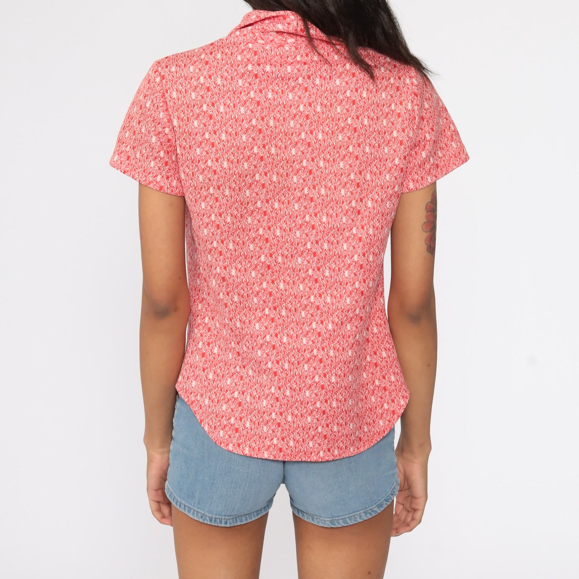 70s Orange Dagger Collar Button-Up Shirt Short Sleeve Small