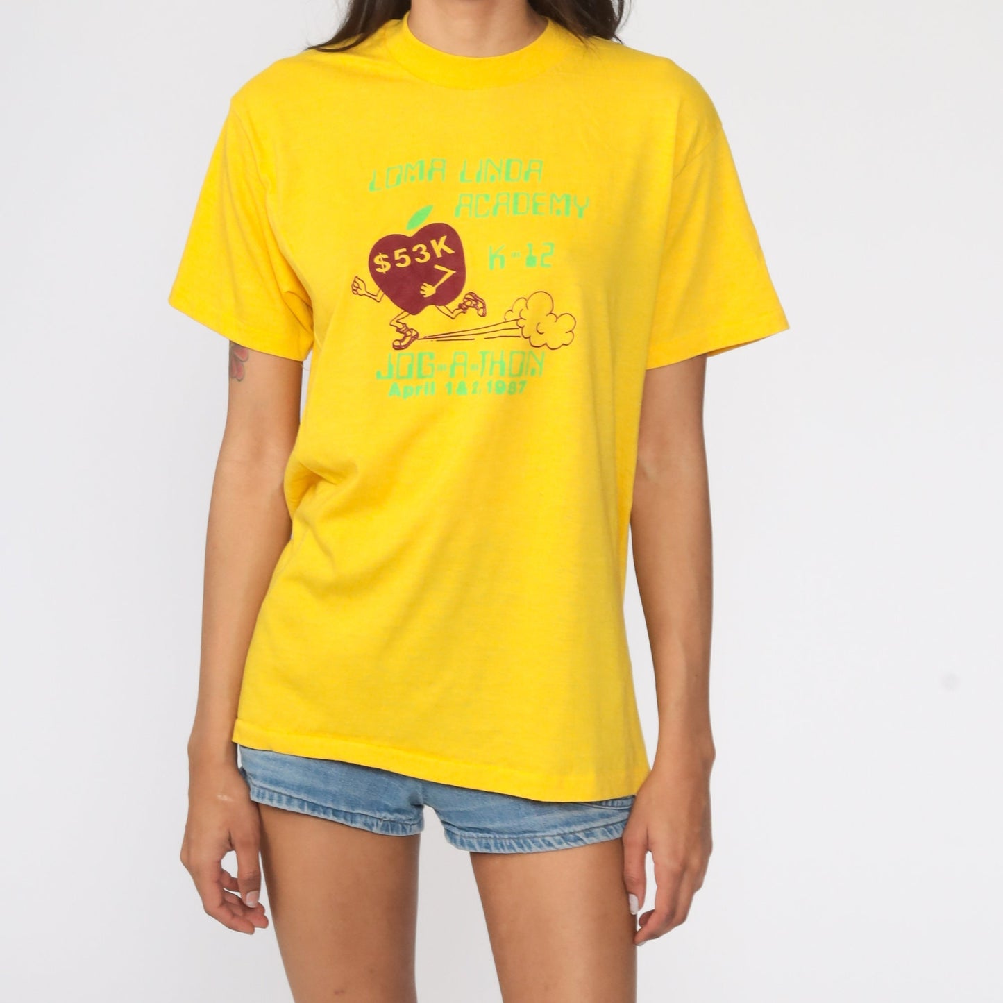 80s Loma Linda Running Graphic T-Shirt Yellow Single Stitch Medium