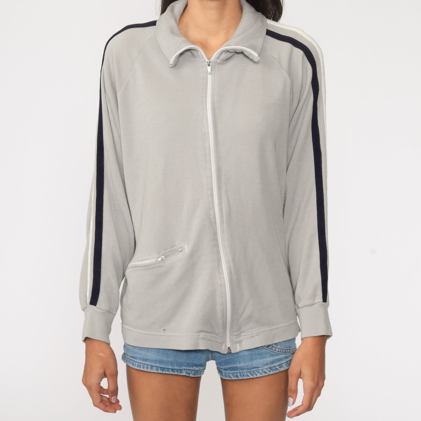 80s Oshman Track Jacket Grey Raglan Zip-Up Warmup Large