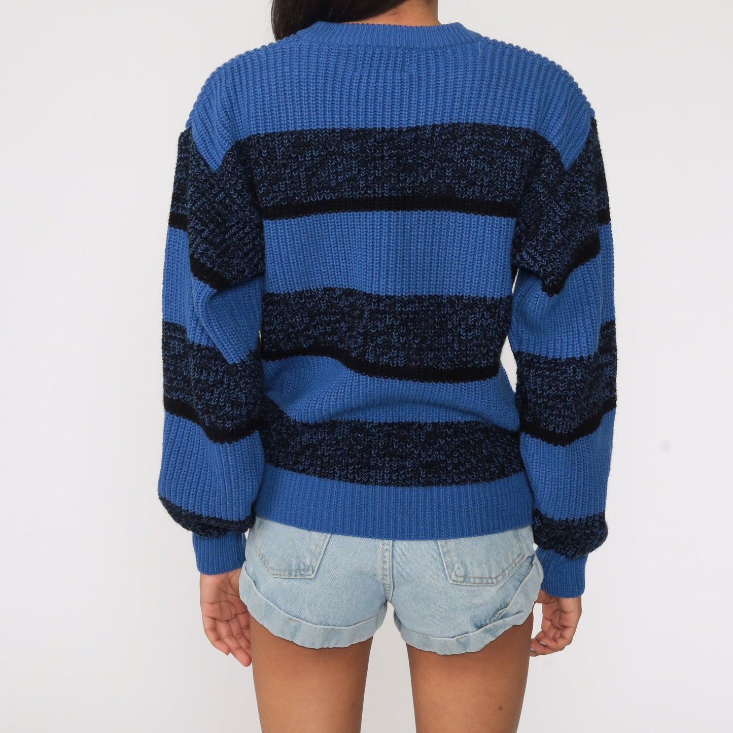80s Blue Striped Space Dye Knit Sweater Slouchy Pullover Small