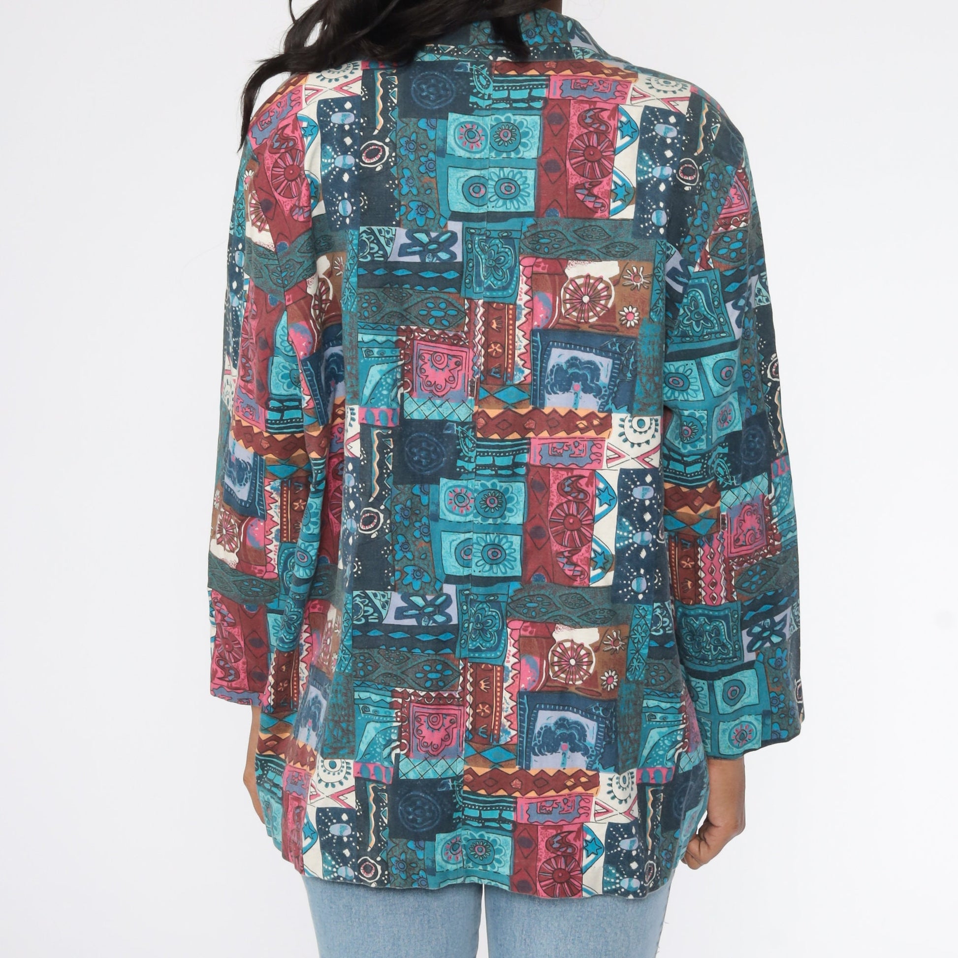 90s Blair Patchwork Floral Blazer Blue Extra Large XXL