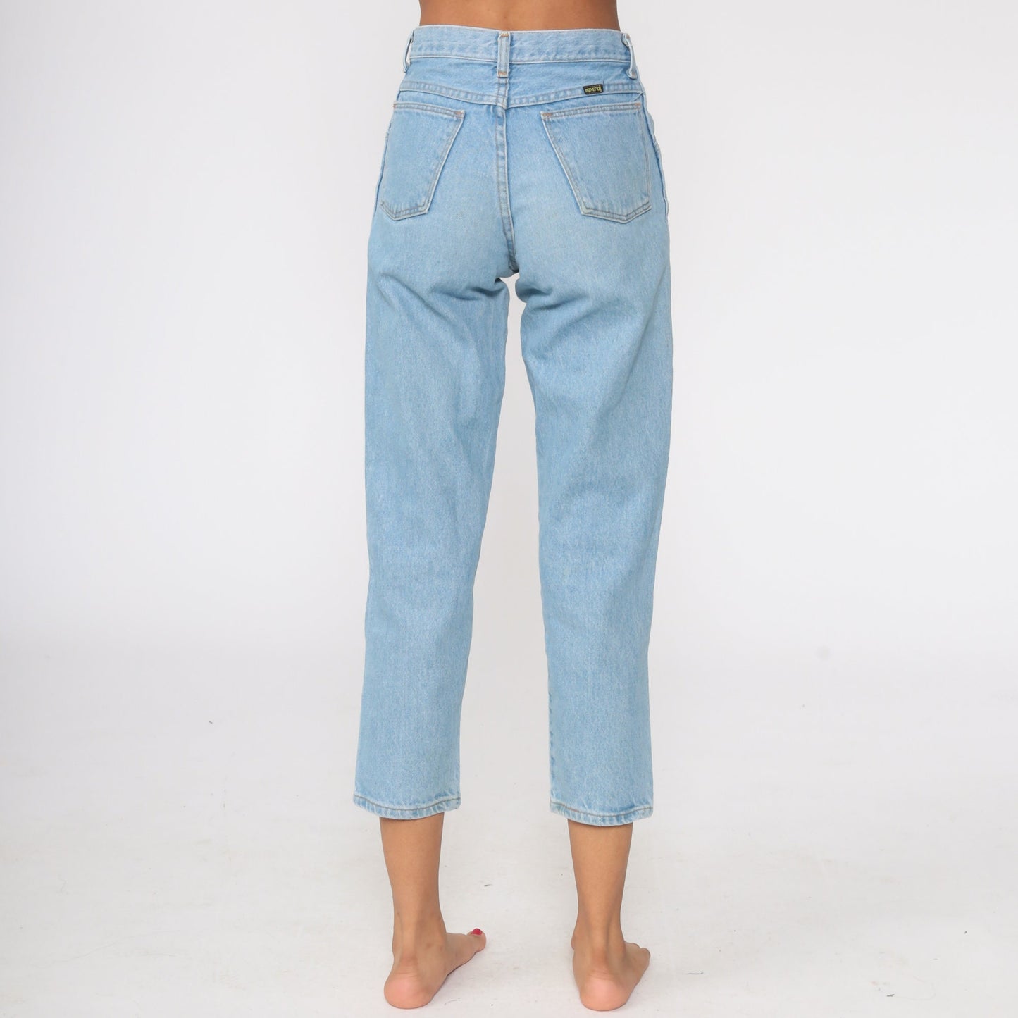 80s Maverick Mom Jeans Stone Wash Blue Denim Mid Rise Small 26