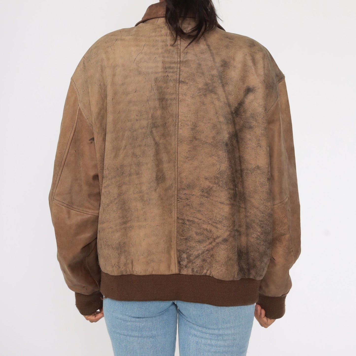 80s Charles Klein Brown Leather Bomber Jacket Moto Biker Extra Large