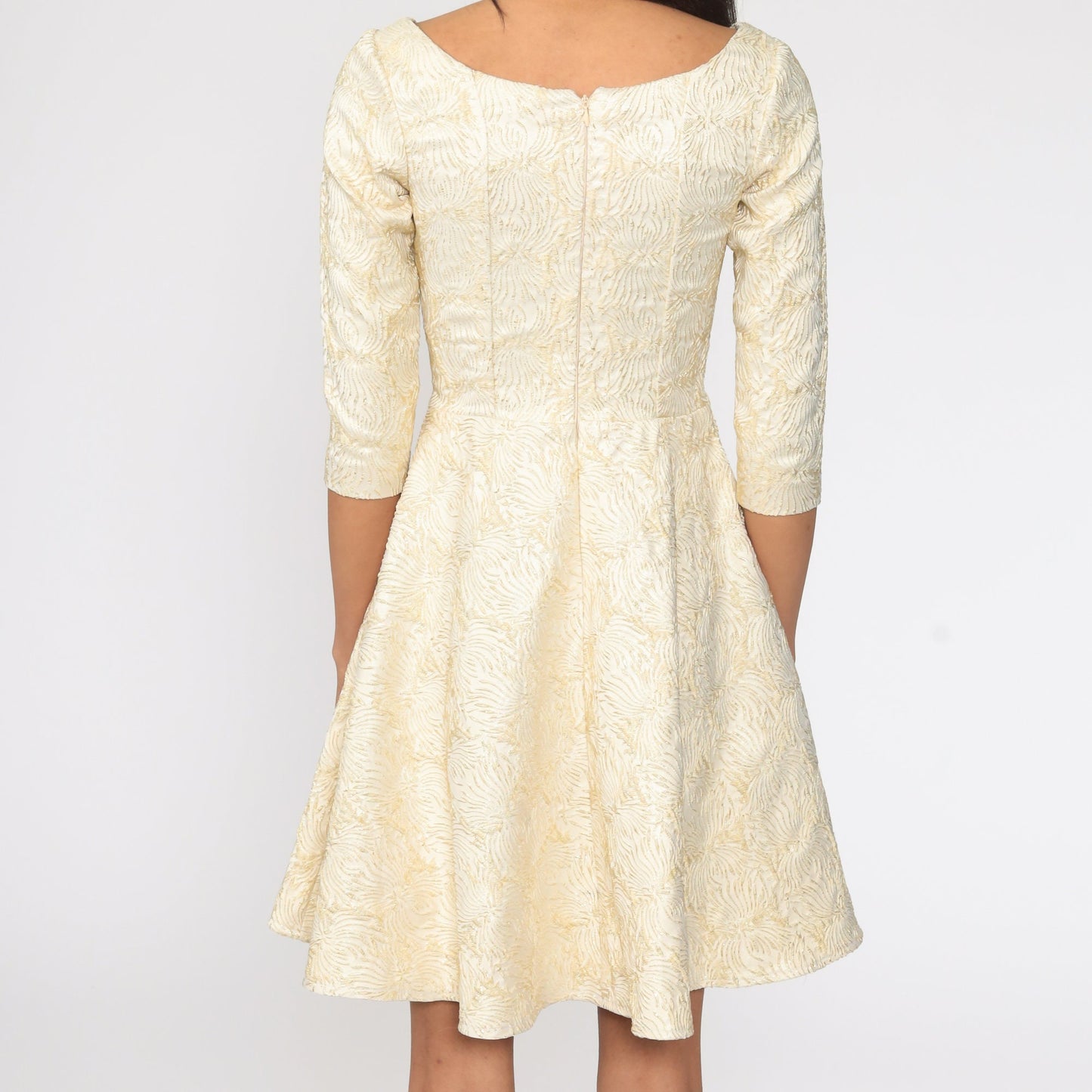 1960s Gold Brocade Mini Dress Fit and Flare Cocktail Party Extra Small XS